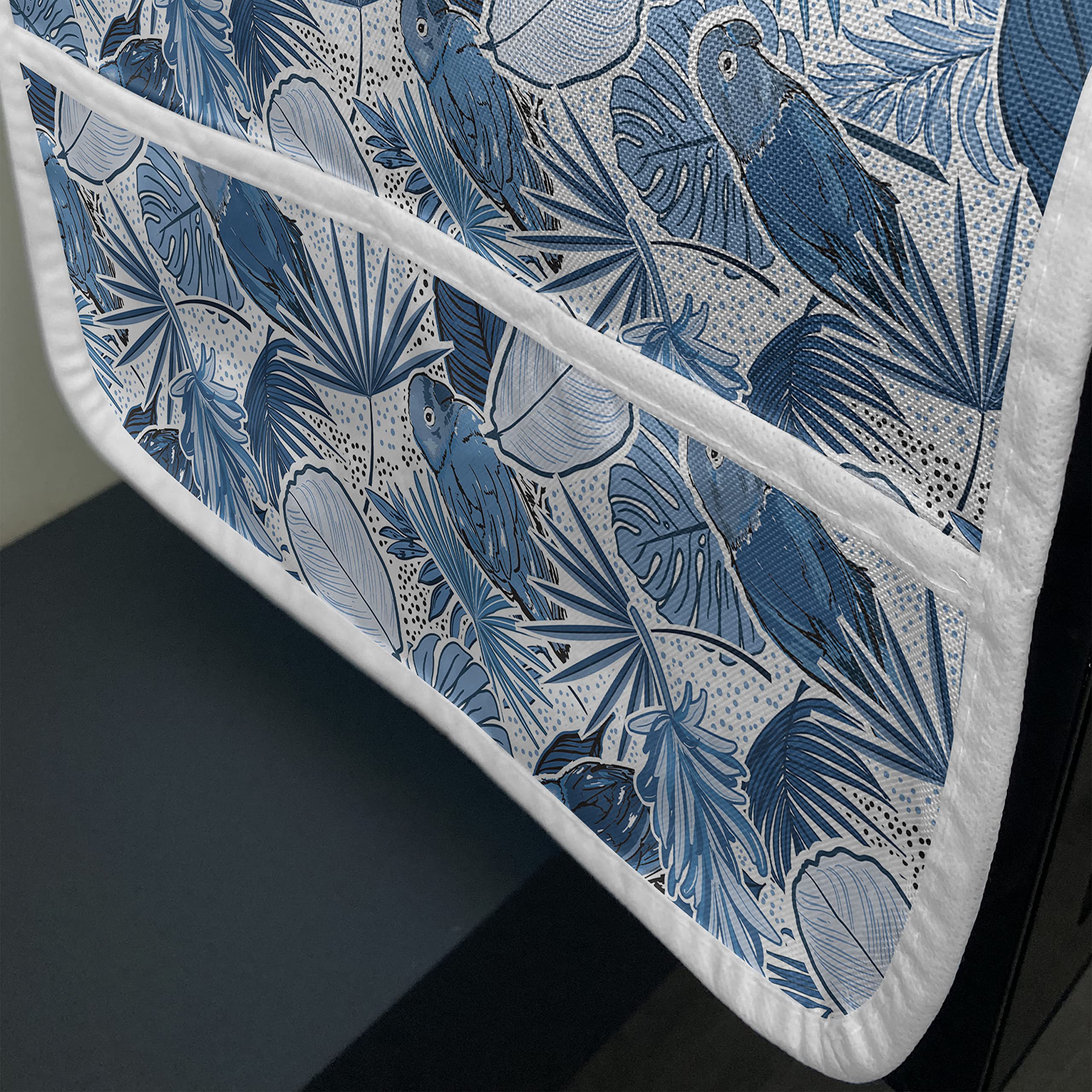 Ambesonne Waterproof Microwave Cover with Pockets - Exotic Parrots & Monstera Leaves Print, Dark Sky Blue & White, 36