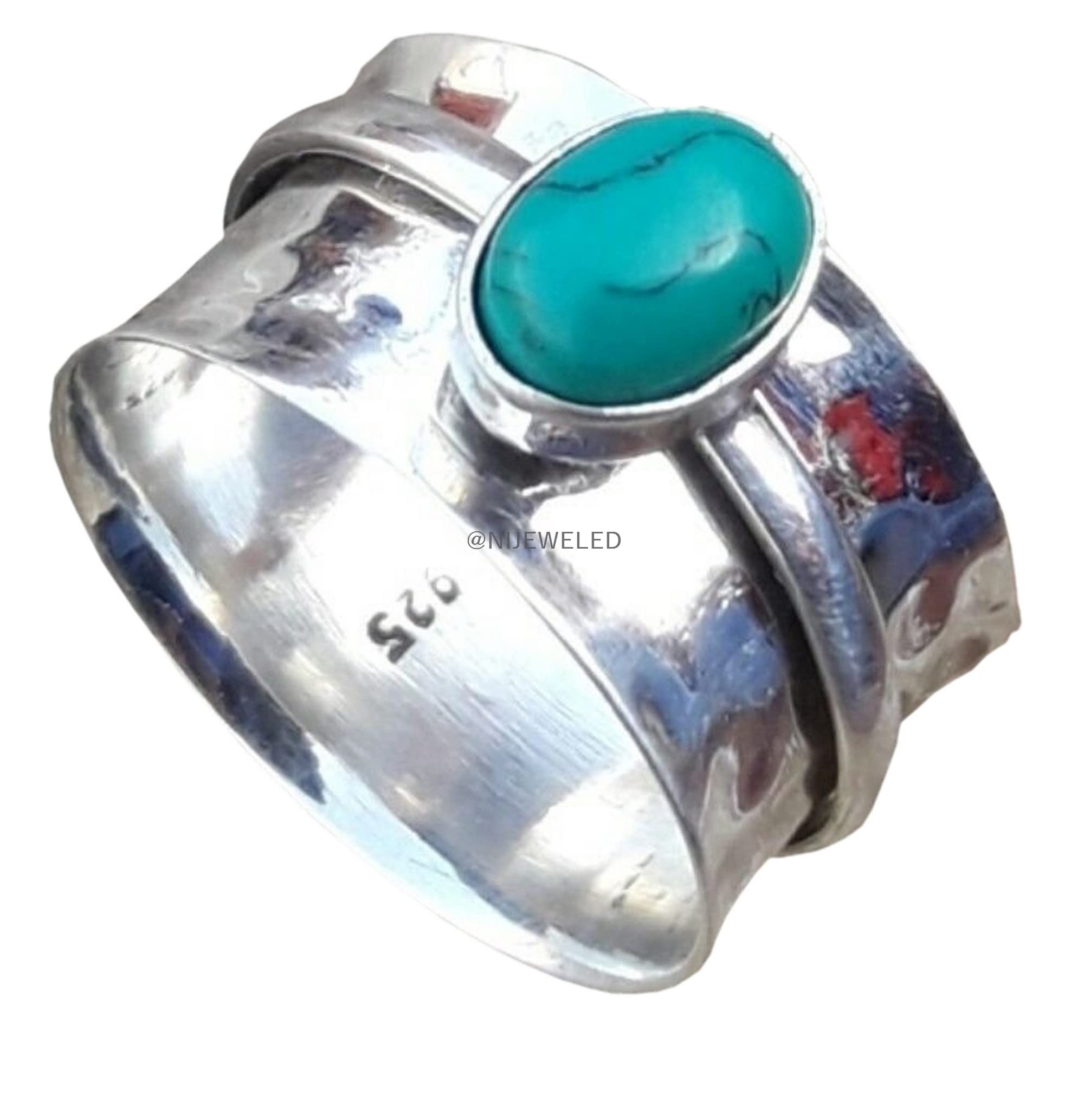 925 Sterling Silver Spinner Band Ring - Unisex Vintage Turquoise Thumb Ring | Elegant Statement Jewelry Gift for Women & Men | Perfect for Parties, Weddings & Everyday Wear