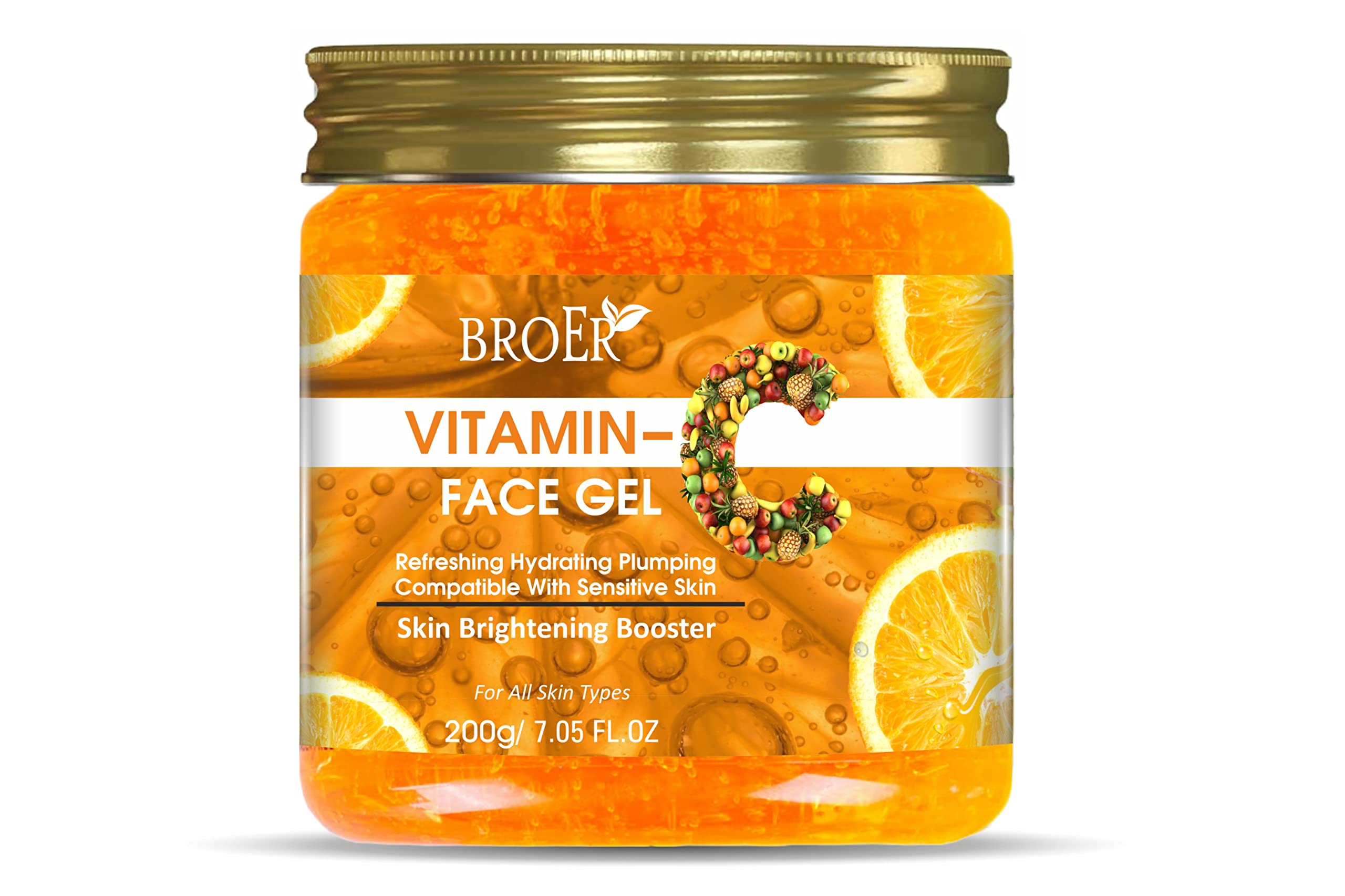 BROER Naturals Vitamin C Facial Massage Gel - Skin Brightening & Hydrating Face Gel with Quick Absorption | SLS & Paraben Free | Plumping & Refreshing Formula for Men & Women (200g) | Perfect for Morning Skincare Routine & Pre-Makeup Application