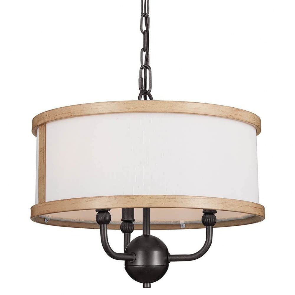 Kichler Heddle 15.5 Inch 3-Light Chandelier in Anvil Iron and Beech - Modern Farmhouse Ceiling Light Fixture for Dining Room, Bedroom or Entryway Lighting