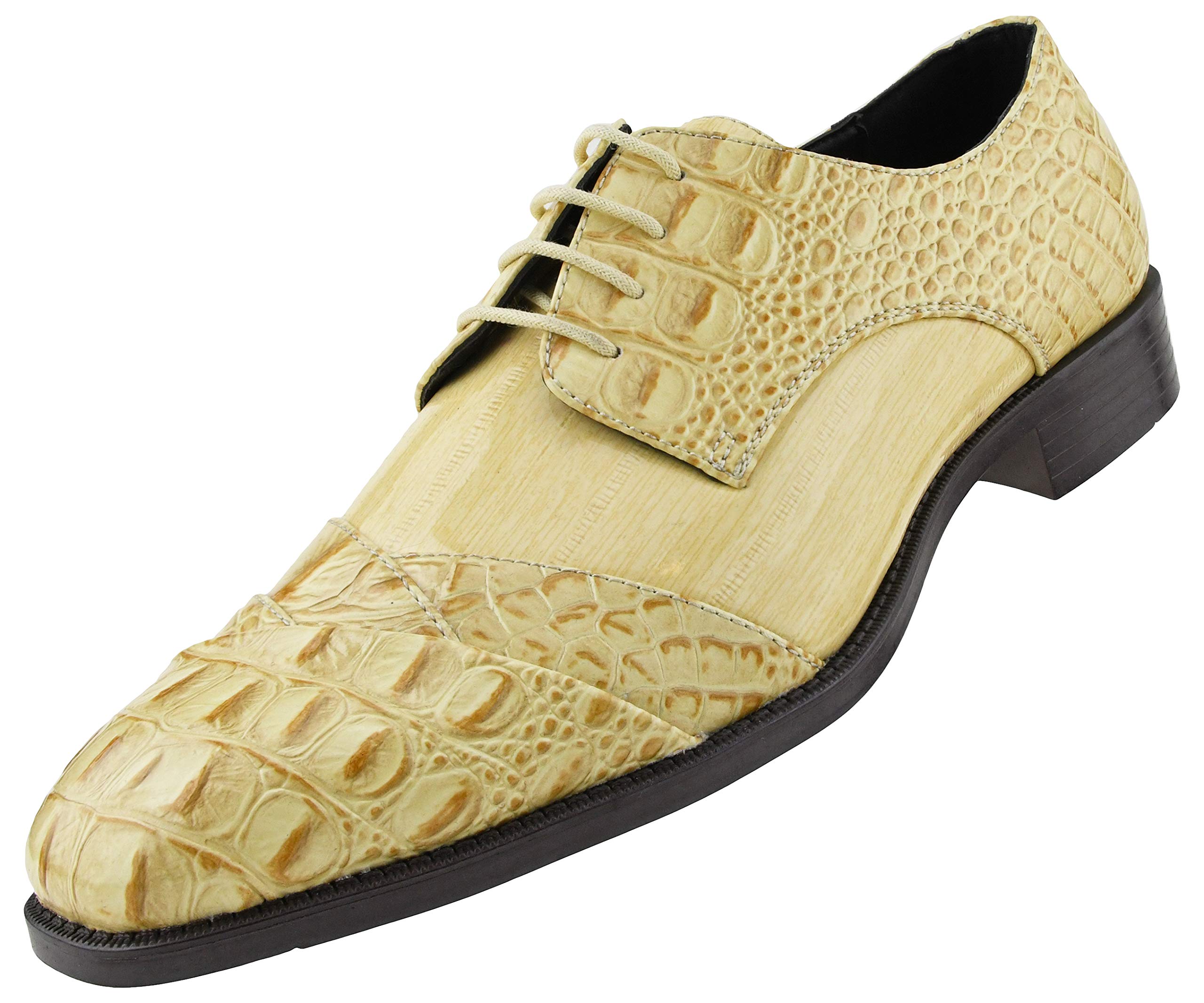Bolano Bandit Men's Cap Toe Oxford Dress Shoes | Alligator Print Formal Shoes | Croc Folded Oxfords for Business, Weddings & Special Occasions
