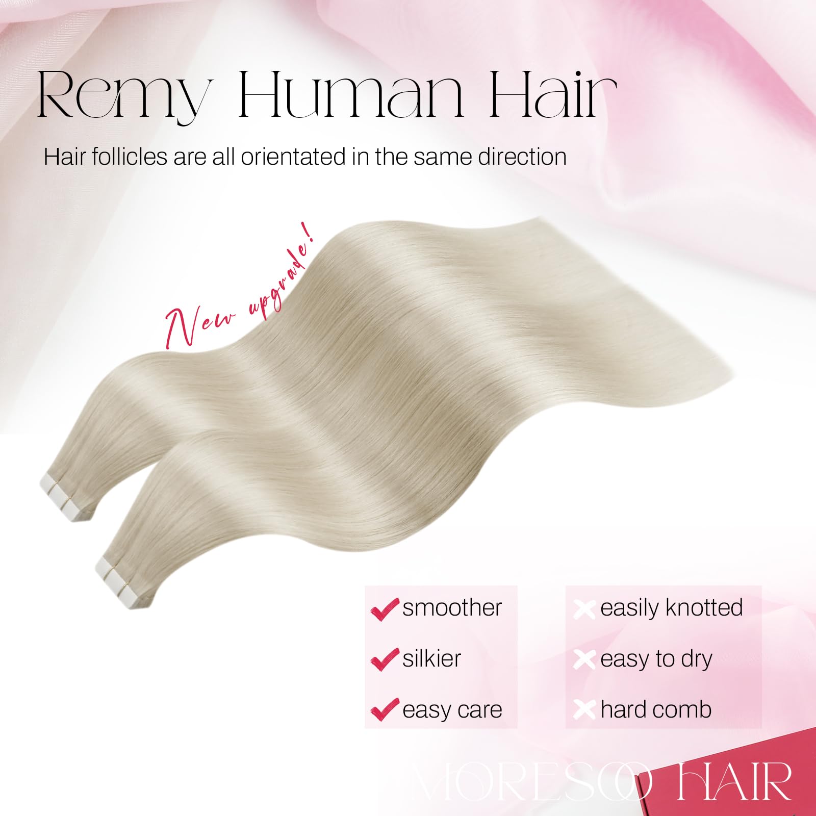 40-Piece Moresoo Tape-In Human Hair Extensions Bundle - 18 Inch Blonde (#60 Platinum) Glam Seamless Extensions (50g+50g) for Volume & Length | Perfect for Parties, Weddings & Daily Styling