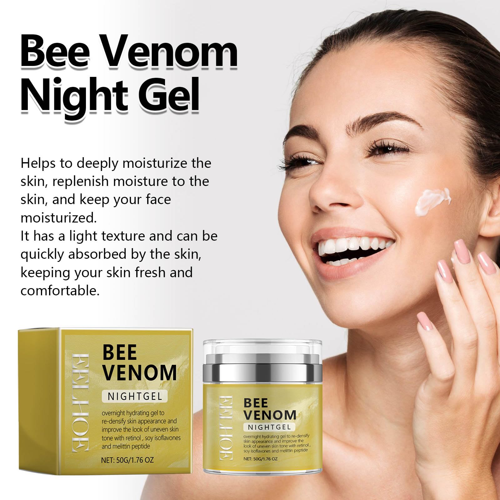 Anti-Aging Bee Venom Facial Gel Moisturizer - Collagen & Hyaluronic Acid Anti-Wrinkle Cream for Firming Skin & Reducing Fine Lines | Day & Night Hydrating Face Care for Youthful Glow