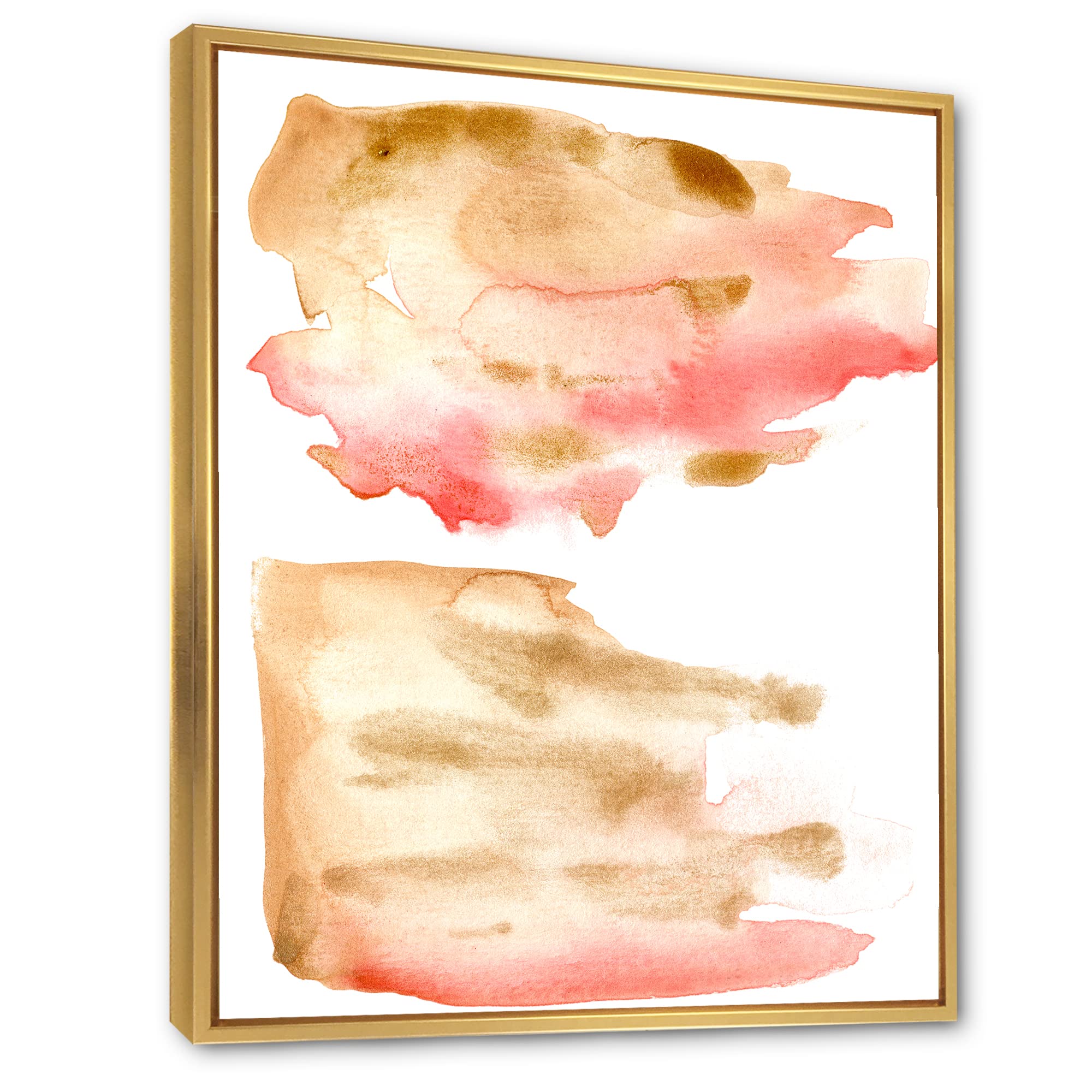 DesignQ Pink Gold Red Beige Abstract Clouds Framed Canvas Wall Art - Modern Home Decor for Living Room, Bedroom & Office