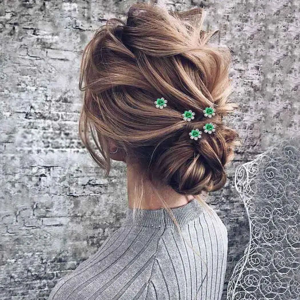 5pcs Green Crystal Pearl U-Shaped Hair Clips for Women - Wedding Bridal Hair Accessories, Barrettes & Hairpins - Perfect for Parties, Proms & Special Occasions