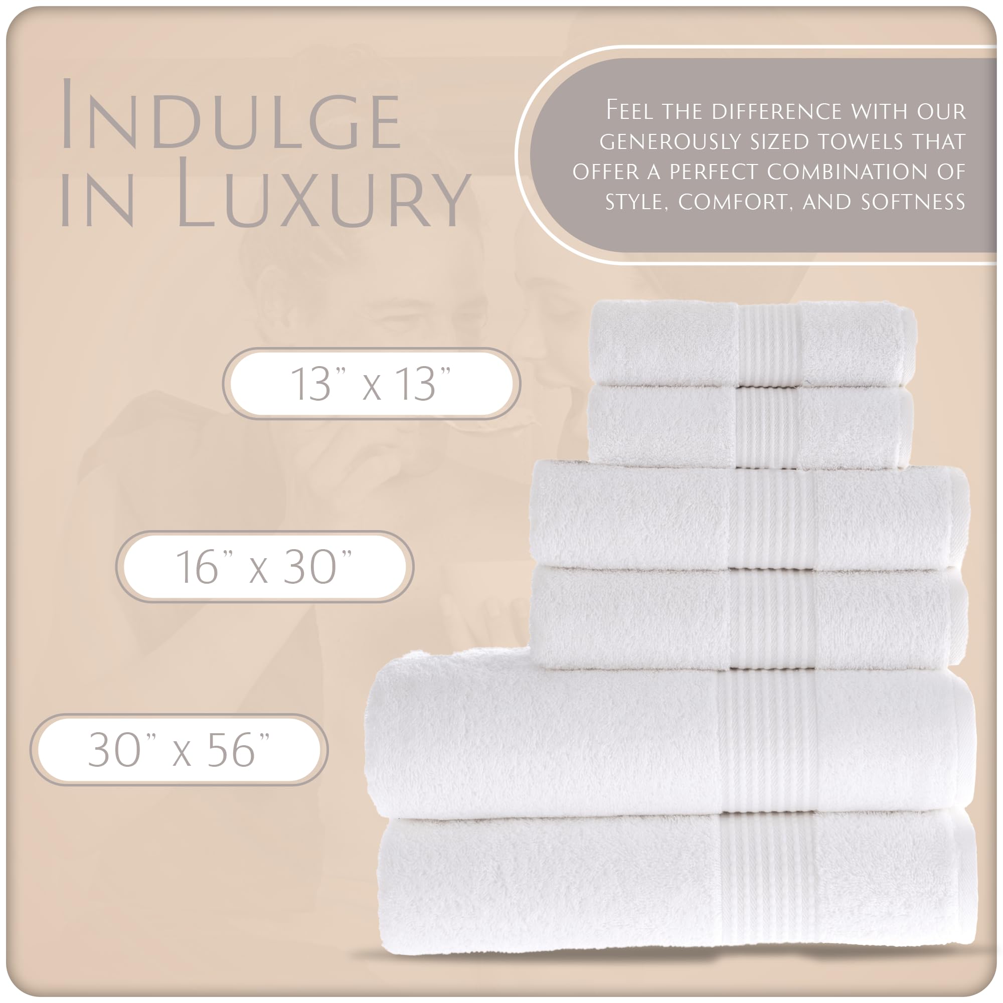 MAURA 6-Piece Bath Towel Set - 2 Bath Towels, 2 Hand Towels & 2 Washcloths with Hanging Loops | Ultra Soft, Highly Absorbent & Durable Cotton Bathroom Towels | Perfect for Spa, Guest Bathroom & Luxury Home Use (White)