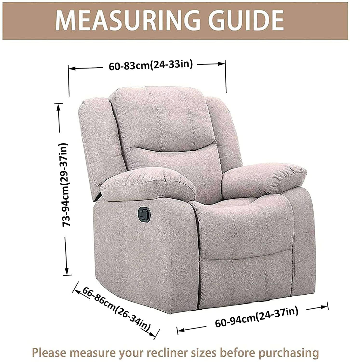 Soft Jacquard Stretch Recliner Slipcover with Side Pockets & Non-Slip Elastic Bottom - Breathable Reclining Chair Cover for Living Room Armchairs & Couches (Black, Recliner Size) - Perfect for Home Theater, Reading Nook & Lounge Relaxation