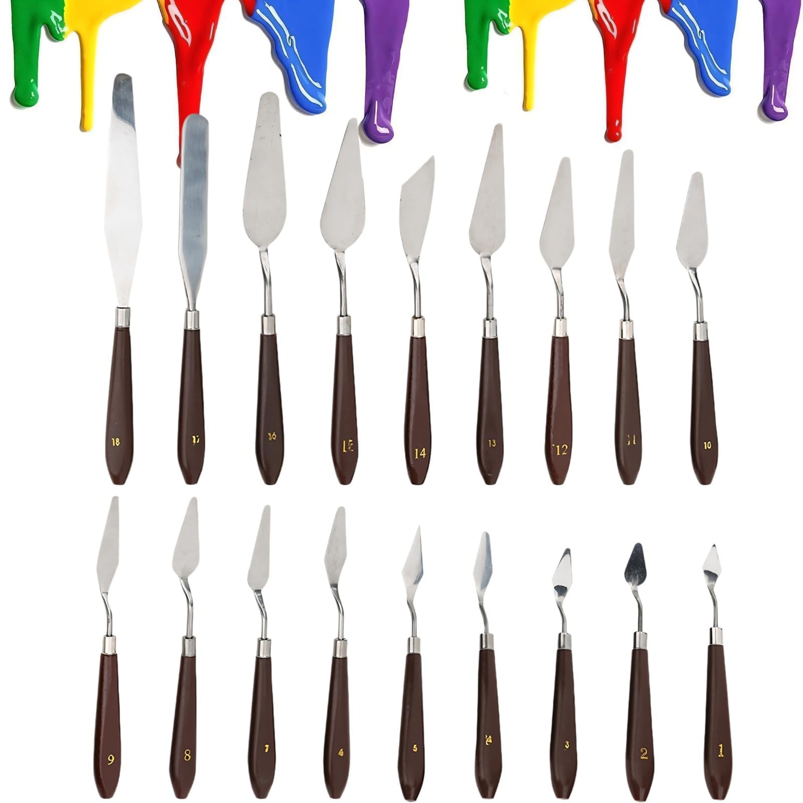 18PCS Stainless Steel Palette Knife Set - Wooden Handle Oil & Acrylic Paint Spatulas for Canvas Painting - Perfect for Artists, DIY Crafts & Mixing Colors