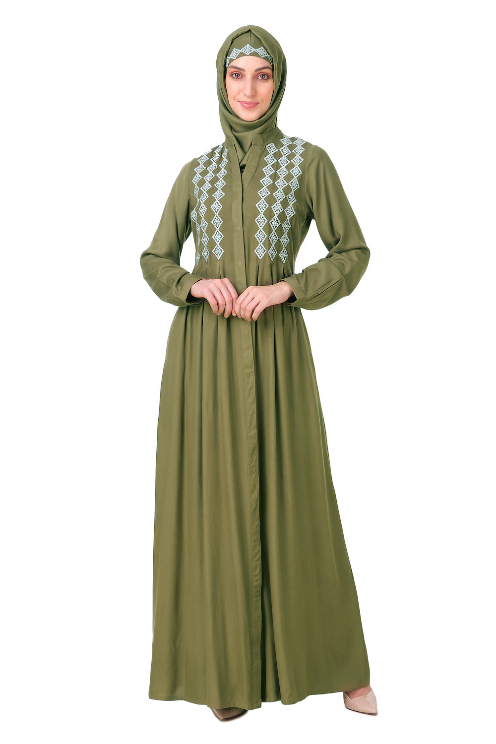 Embroidered Shirtdress Rayon Abaya - Elegant Long Sleeve Flowy Maxi Dress for Women | Perfect for Prayer, Modest Fashion & Special Occasions
