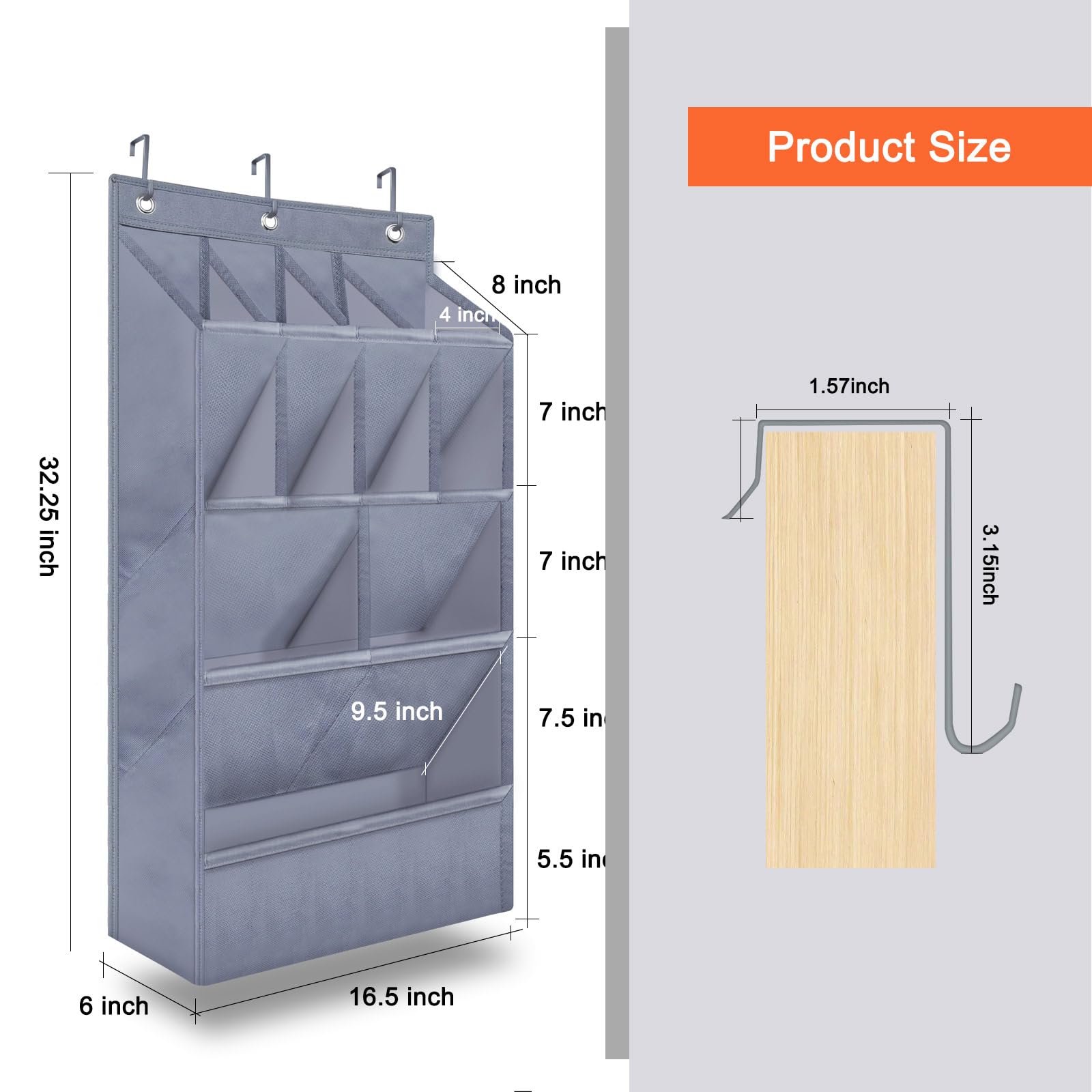 Over the Door Shoe Organizer with 11 Deep Pockets - Space Saving Closet Storage for Shoes, Accessories & Small Items - Perfect for Dorms, Apartments & Narrow Doors (Grey, 1 Pack) - Ideal for Bedroom, Bathroom & Entryway Organization