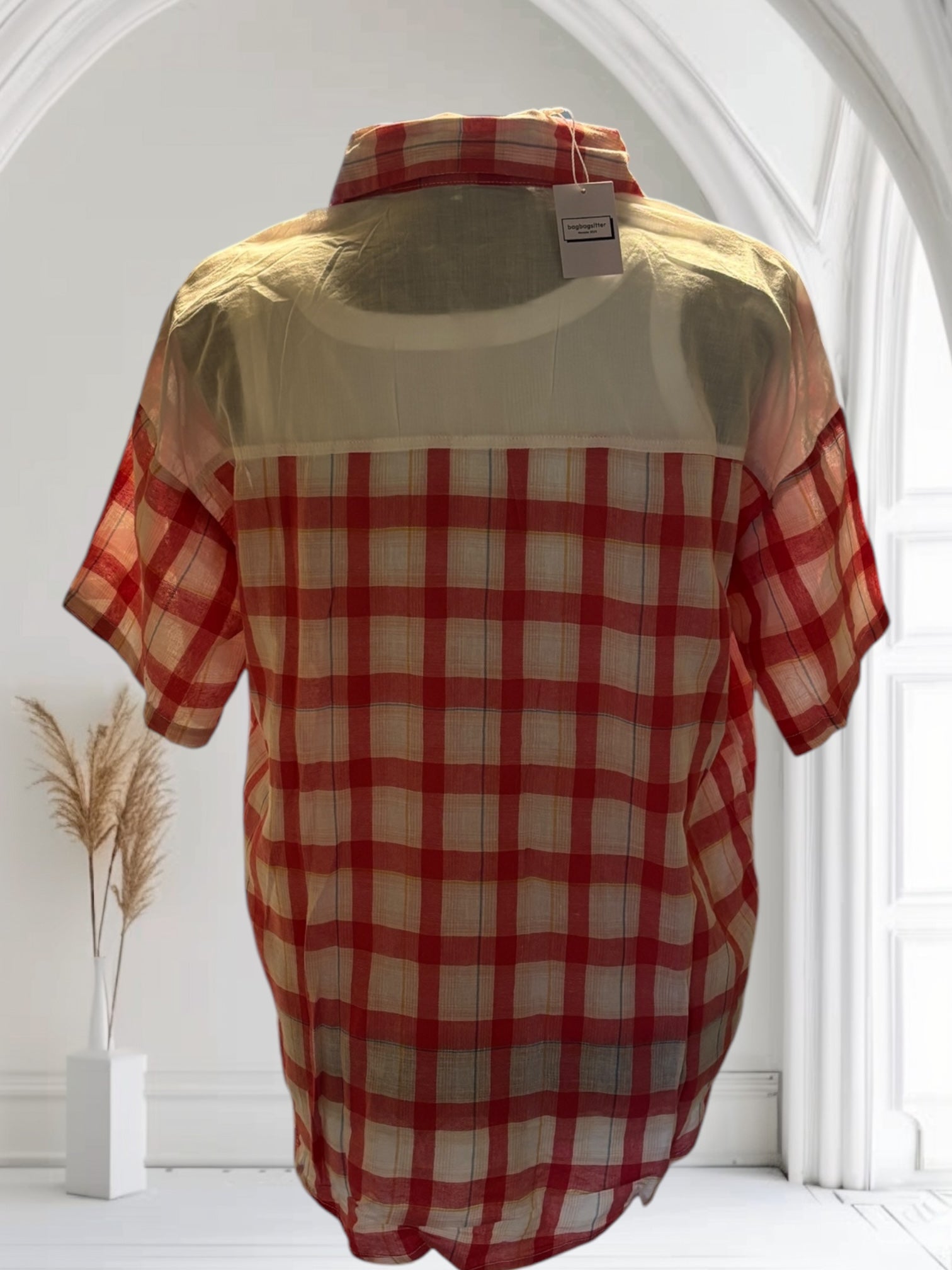 Stylish Women's Plaid Shirt - Summer Short Sleeve Thin Button Down Top for Casual Outings & Beach Cover Ups