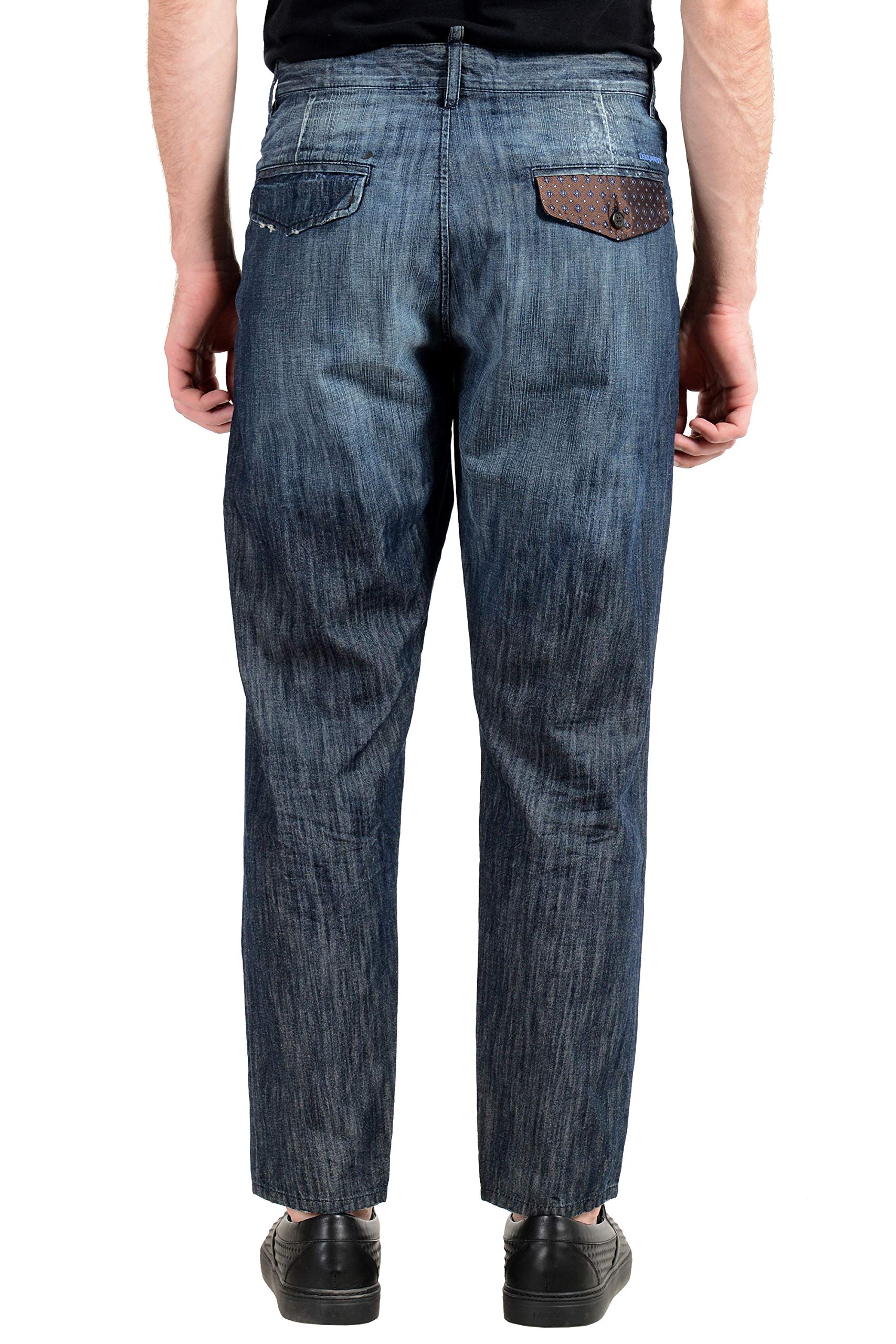 DSQUARED2 Men's Distressed Blue Pleated Casual Pants - Slim Fit Denim Jeans for Men | US 32 (IT 48) | Perfect for Streetwear, Night Out & Casual Style