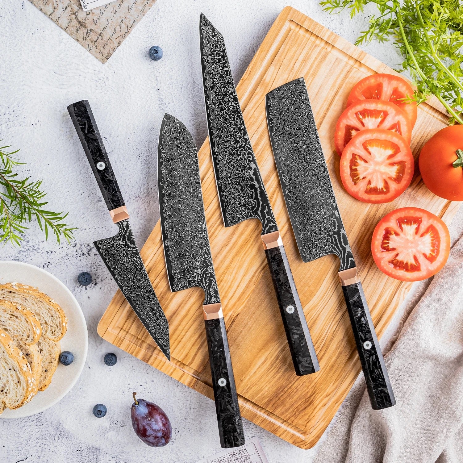 Premium Japanese Raven Knife - VG10 Damascus Steel Blade with Carbon Fiber Handle - Ideal for Sushi, Meat Cutting & Professional Chefs