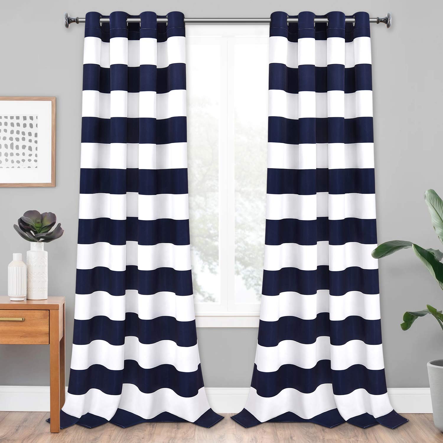 Blue Striped Grommet Curtains 52x84