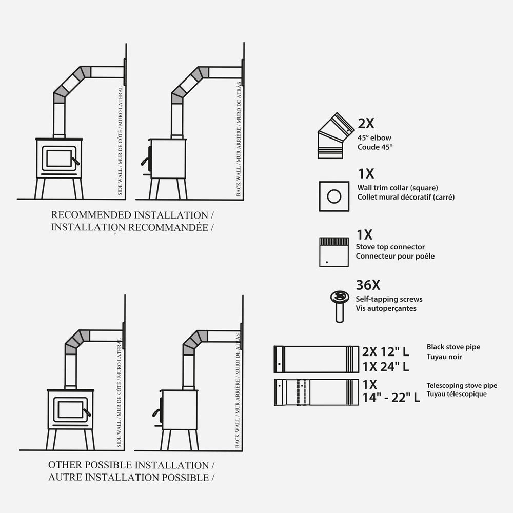 Drolet 6-Inch Single Wall Stove Pipe Kit - SP00360 | Black Vent Pipe for Wood Stove & Fireplace Installation | Perfect for Home Heating & Outdoor Use