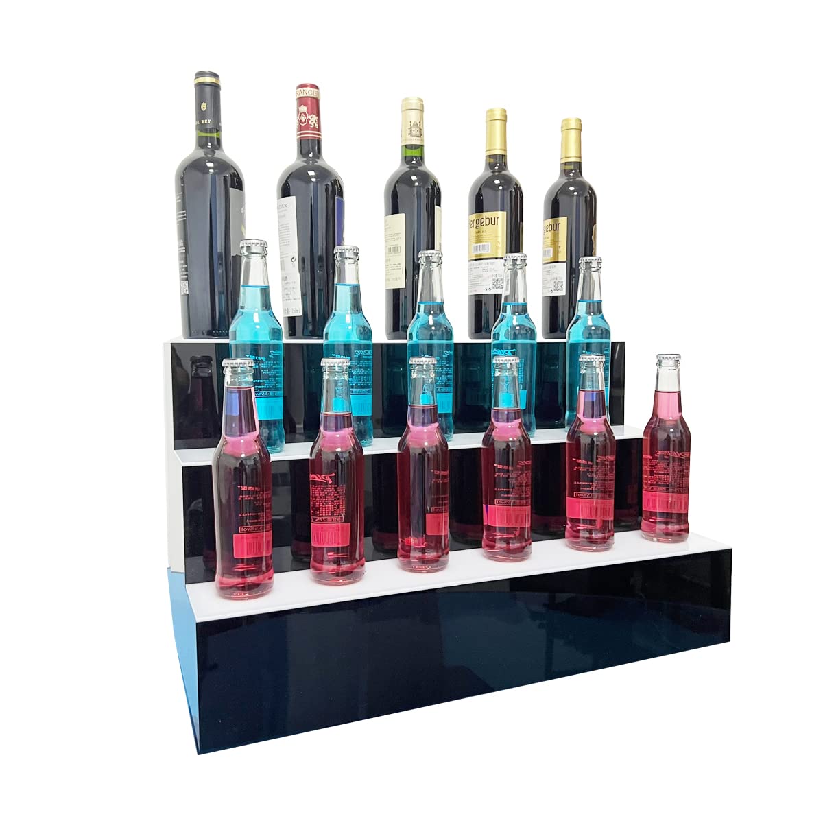 **31 Inch 3-Tier LED Lighted Liquor Bottle Display Stand - Remote Control Bar Shelf for Home & Commercial Use - Perfect for Bars, Restaurants, and Home Decor**