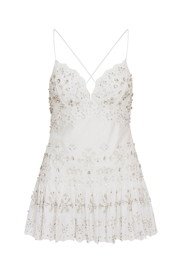 Sparkling Rhinestone Cotton Mini Dress for Women - Elegant Party & Night Out Outfit