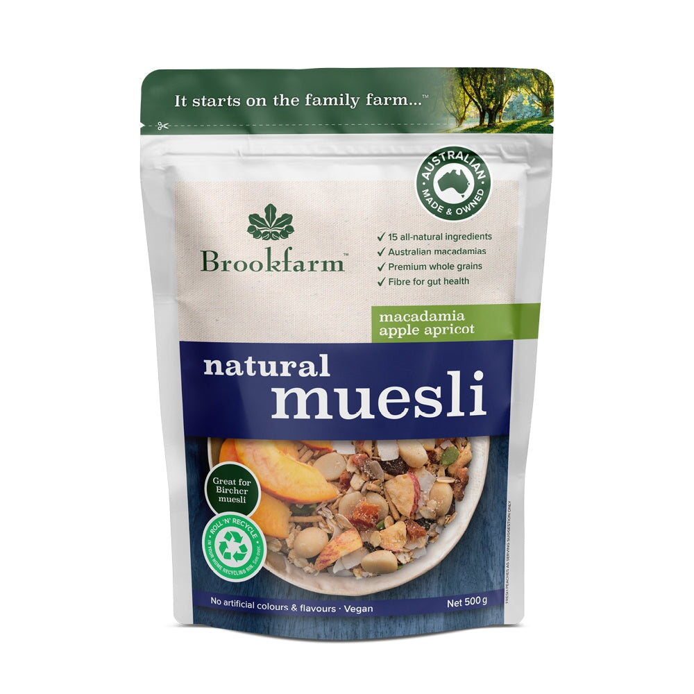 Brookfarm Natural Macadamia Muesli with Apple & Apricot - Healthy Breakfast Cereal for Weight Loss & Energy Boost - Perfect for Office, Gym & Family Breakfast