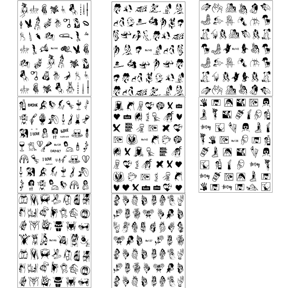 8 Sheets Sexy Girl Nail Stickers - Abstract Woman Face Nail Decals, Self-Adhesive 3D Nail Art for DIY Designs | Perfect for Parties, Salons & Nail Art Enthusiasts
