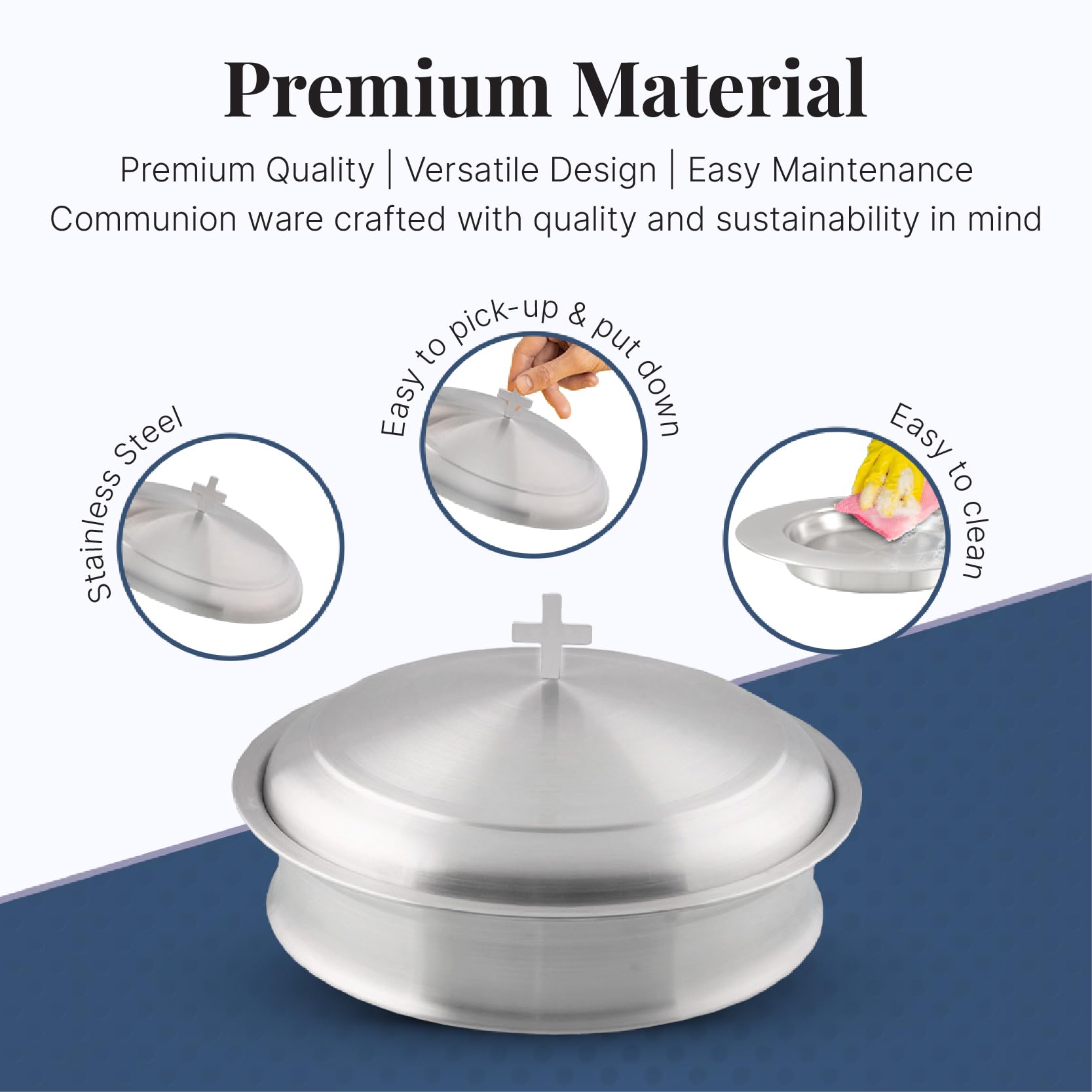 Stainless Steel Communion Set - 2 Holy Wine Serving Trays with Lids & 2 Stacking Bread Plates with Lids + 80 Cups - Matte Finish for Church Services, Religious Ceremonies, and Christian Events