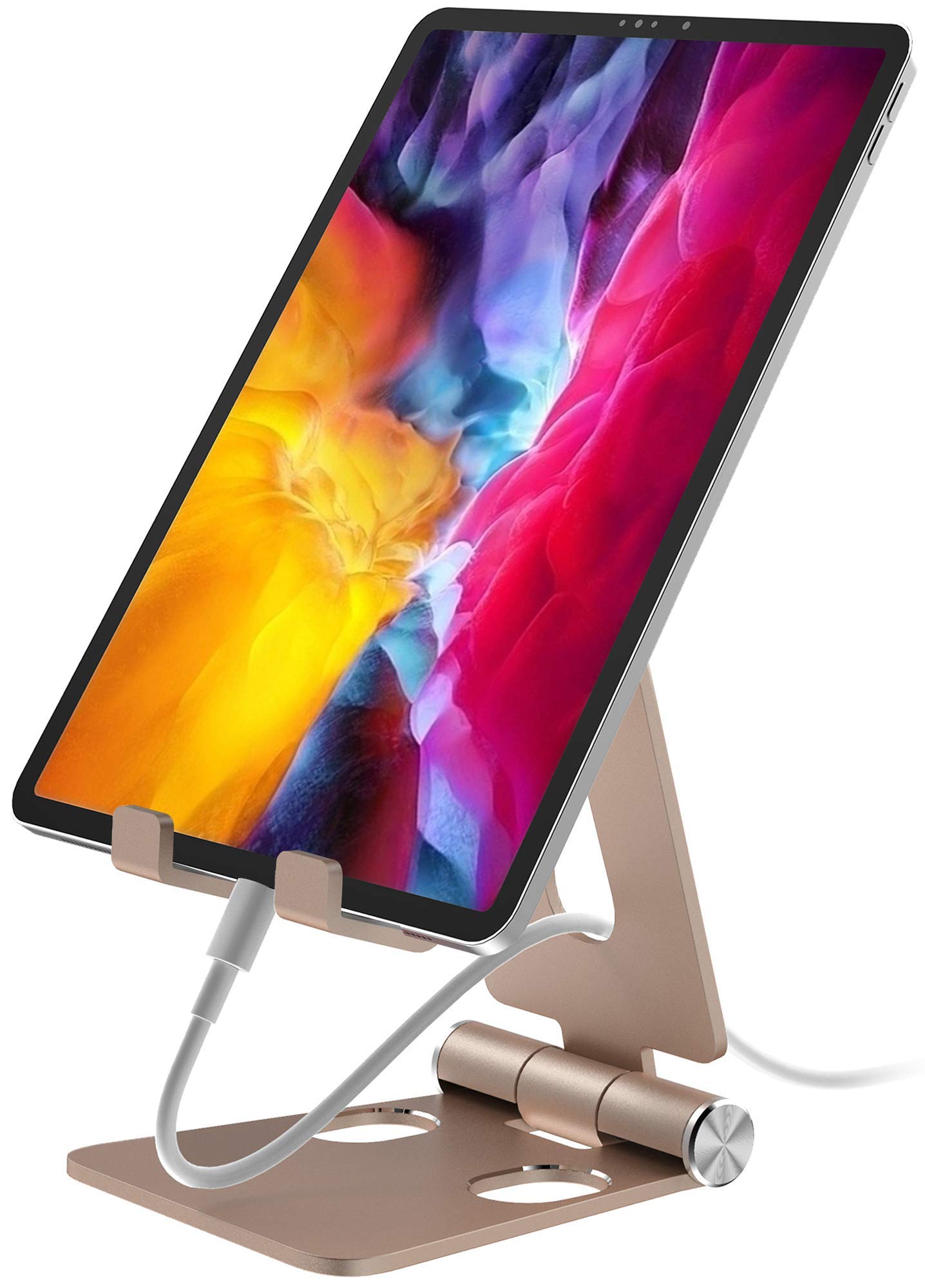 Aduro U-Rise XL Adjustable Aluminum Tablet Stand - Foldable Phone & iPad Holder for iPhone 11/12/13, iPad Pro 11/12.9, Air 10.5/10.9, Mini 4/5/6, Samsung Galaxy Tab, Kindle E-Reader (4-12 inch) - Gold | Perfect for Home Office, Bed, Kitchen & Travel Use