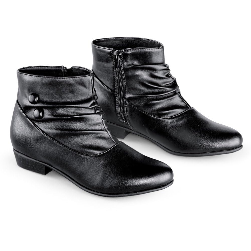 Women's Faux Leather Scrunch Ankle Boots Wide Width - Black Size 10 | Comfortable & Stylish for Casual Outings, Work & Fall Fashion