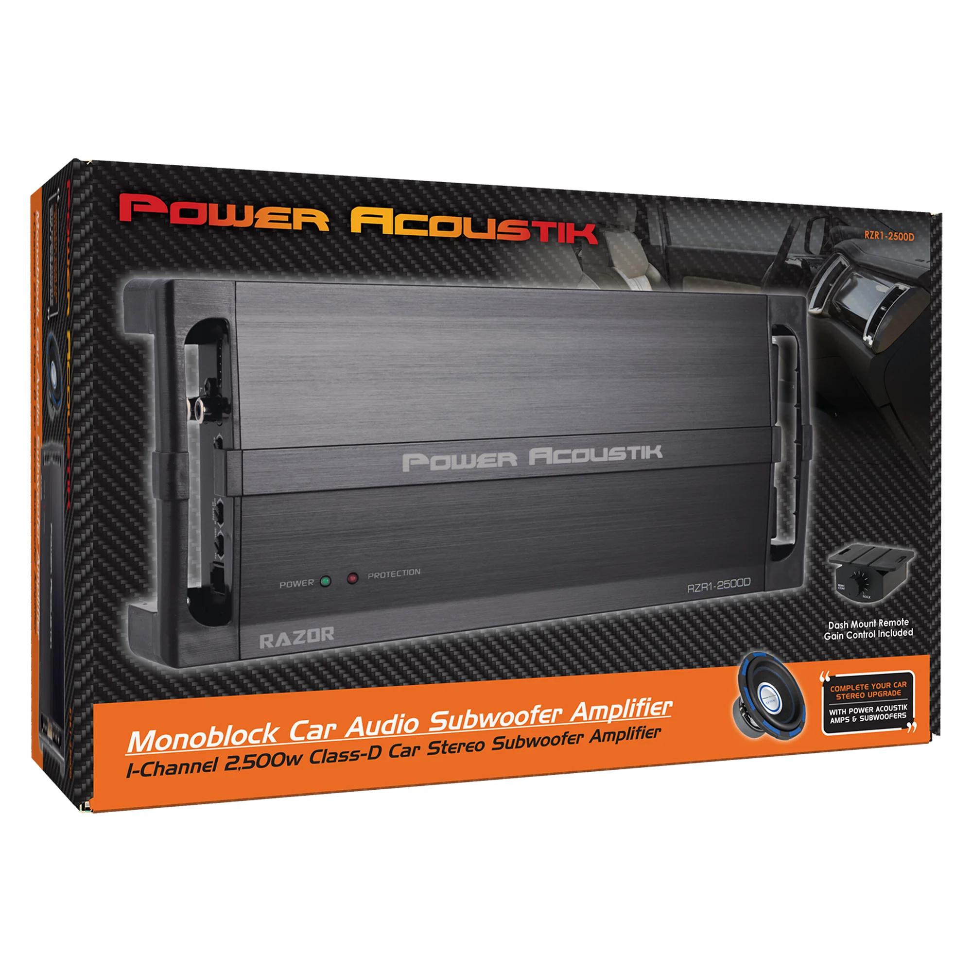 RZR1 2500D 1-Channel Car Amplifier - 2500W Max Power, 2 Ohm Stable, High-Performance Subwoofer Amp for Deep Bass - Perfect for Car Audio Systems & Bass Enthusiasts