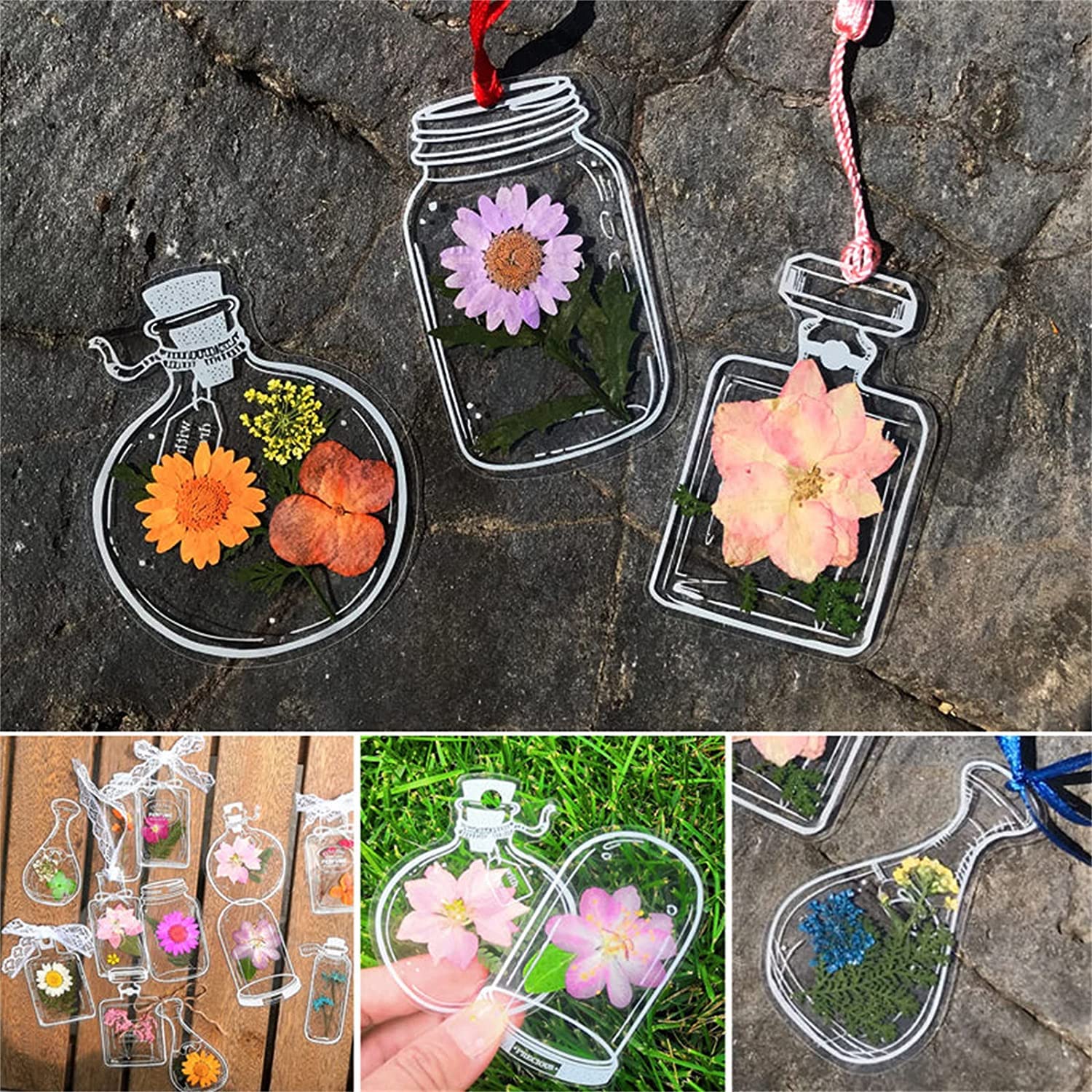 30 PCS Transparent Dried Flower Bookmarks for Books, Journals & Gifts - Handmade Floral Bookmark Set for Reading, DIY Crafts & Home Decor