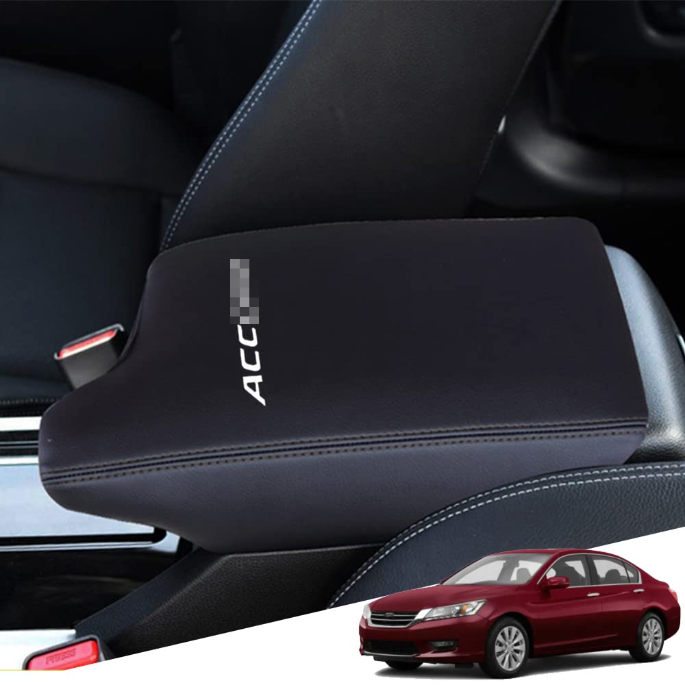 Premium Leather Center Console Cover Armrest Pad for Honda Accord 2013-2017 (9th Gen) - Black Stitch Design, Comfortable Car Interior Accessory | Perfect for Daily Commute & Long Road Trips