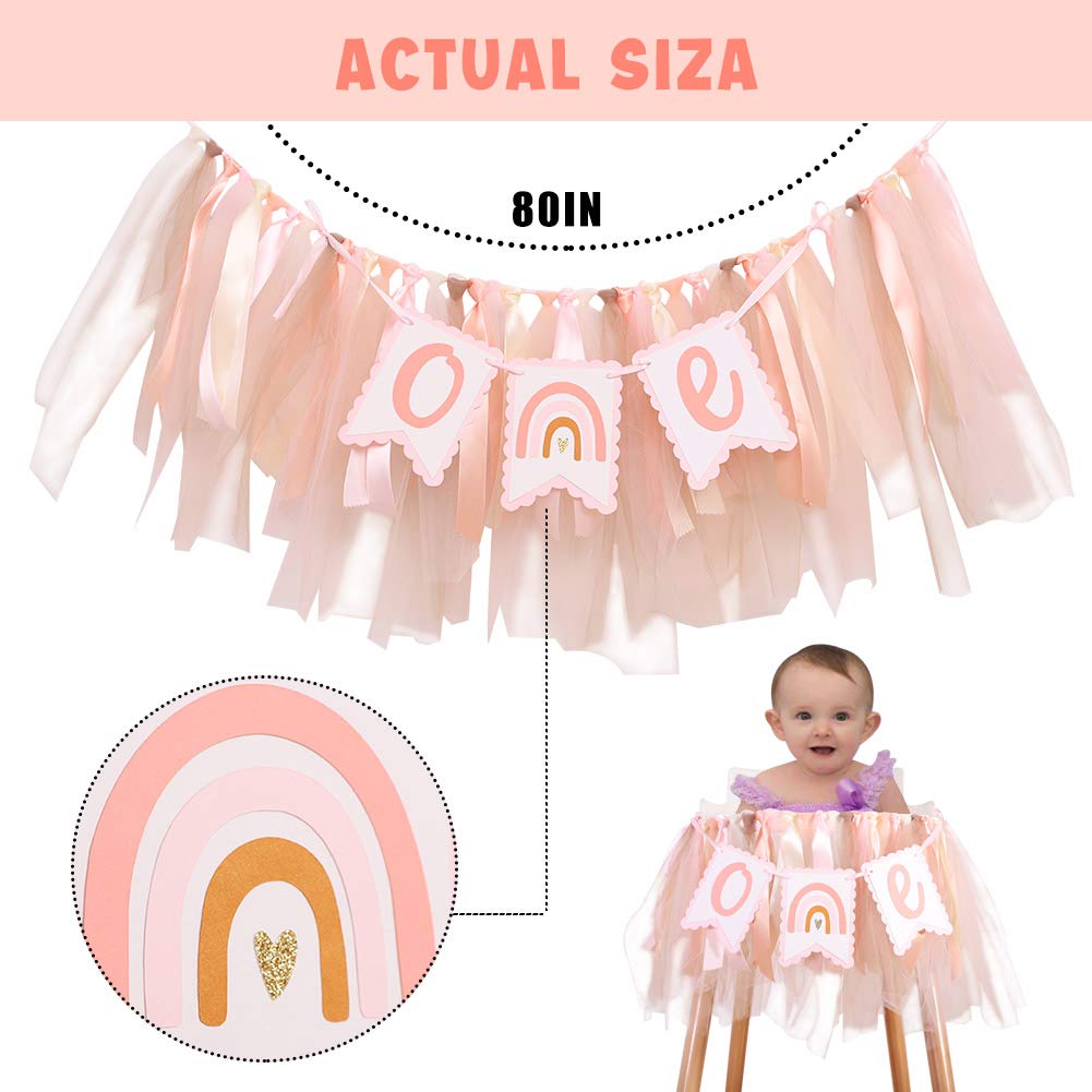 Bohemian Rainbow High Chair Banner - Neutral Modern 1st Birthday Decoration for Girls, Smash Cake & Photo Props | Perfect for Baby Showers, Birthday Parties & Photoshoots