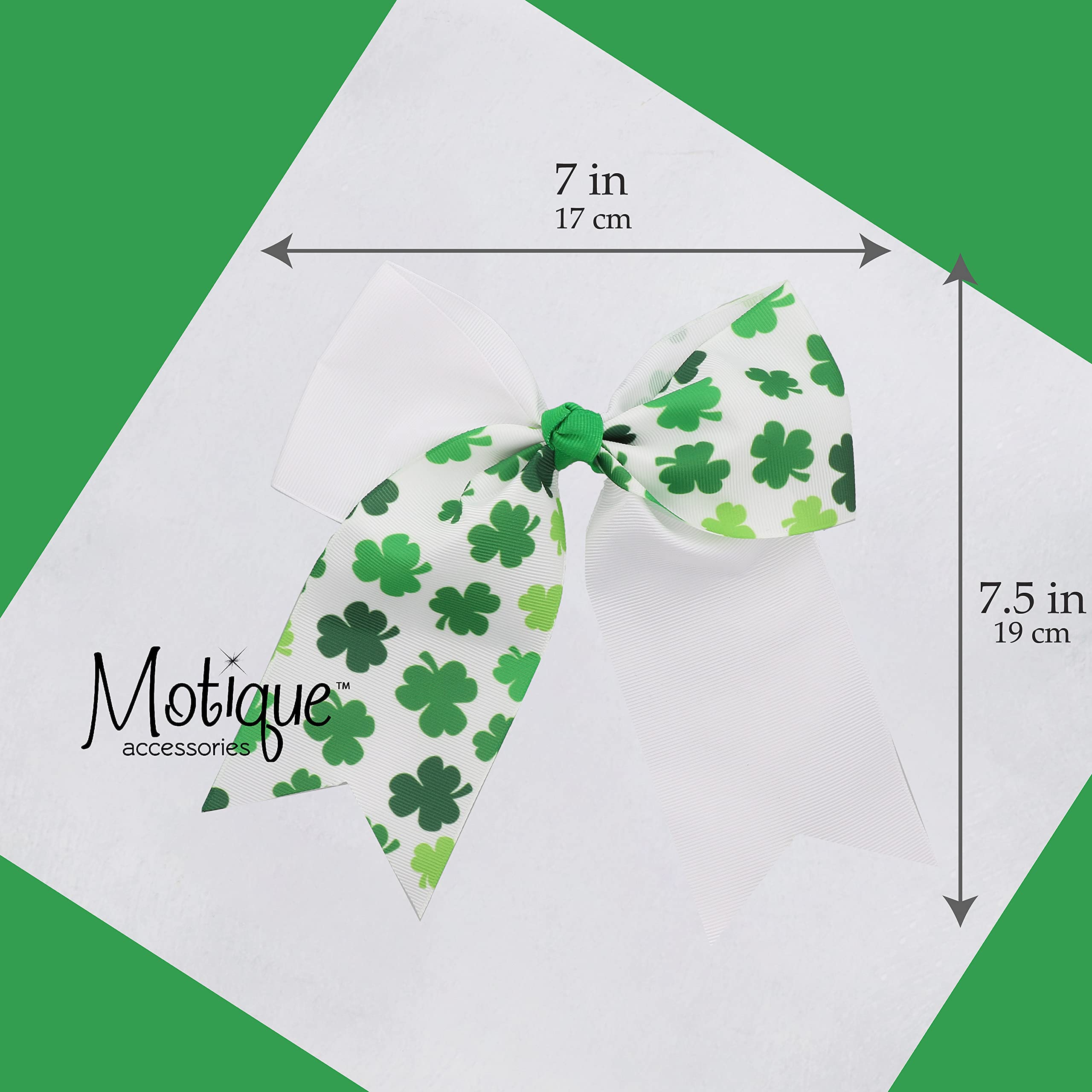 St Patrick's Day White Shamrock Hair Bow with Tails - Perfect for Irish Festivals, Parades, and Themed Parties