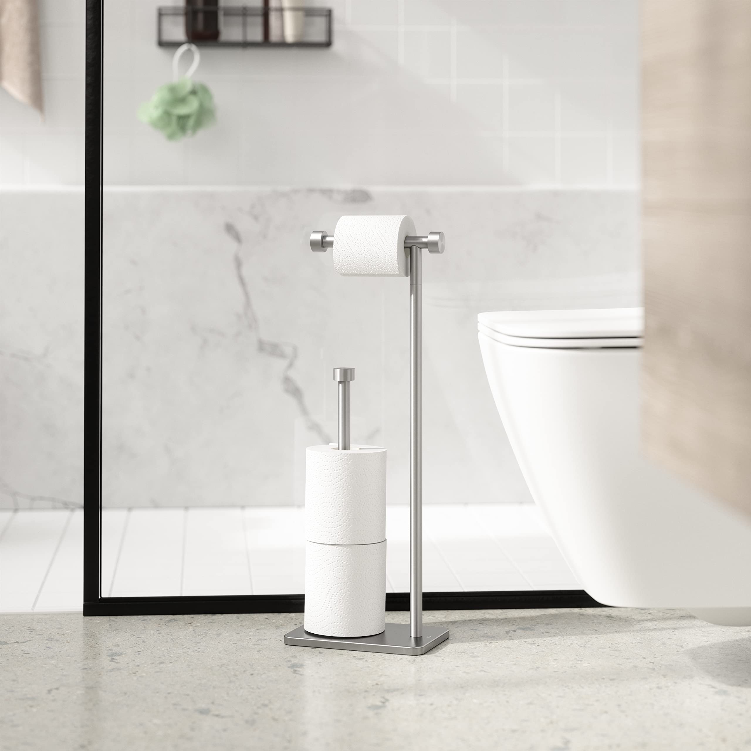 Umbra Cappa Modern Toilet Paper Holder with Reserve Storage - Brushed Nickel Finish - Bathroom Organizer for Small Spaces & Stylish Home Decor