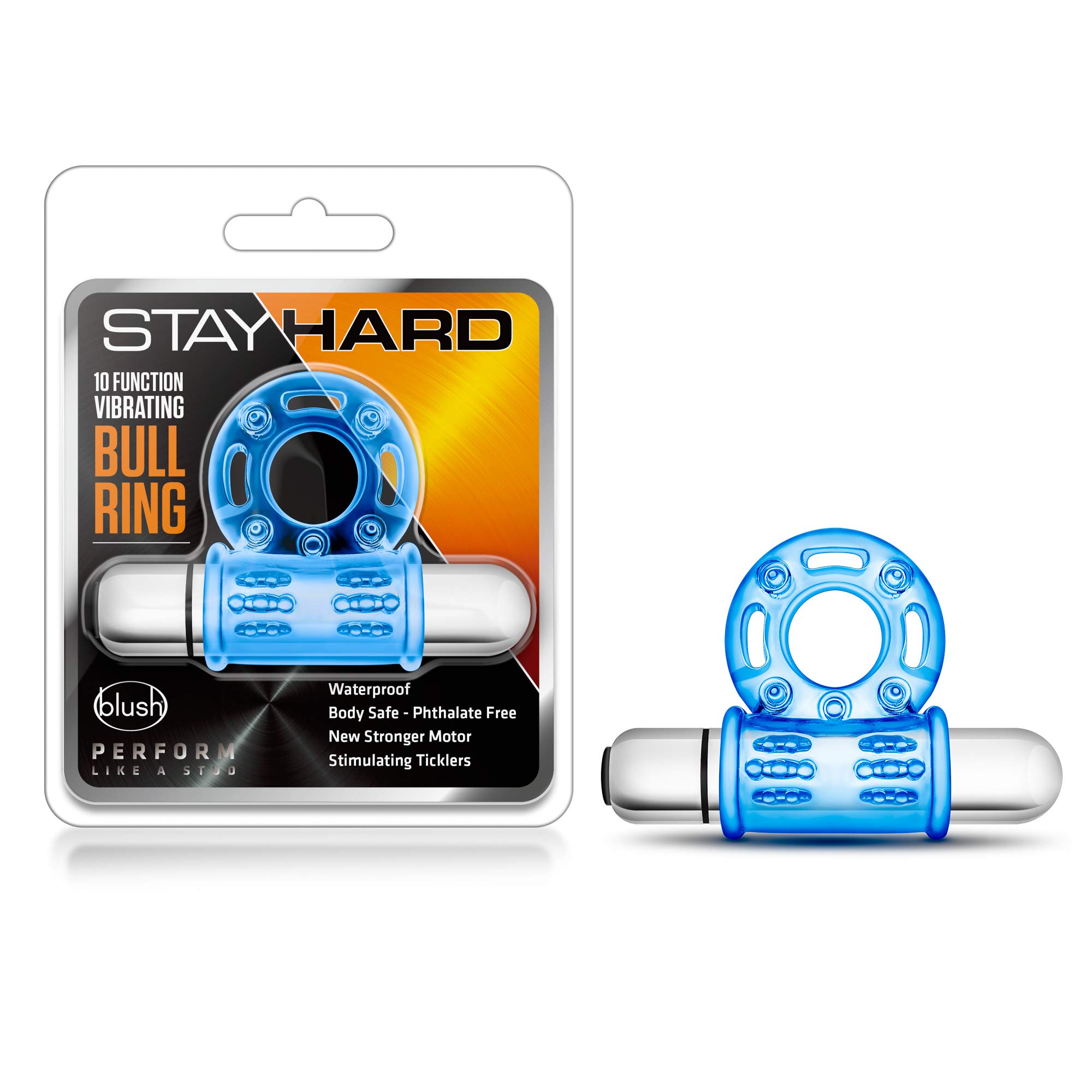 10 Function Vibrating Bull Cock Ring for Men & Couples - Stay Hard, Thicker & Stronger Erections - Male Enhancement Sex Toy - Blue - Perfect for Spicing Up Intimate Moments & Enhancing Performance