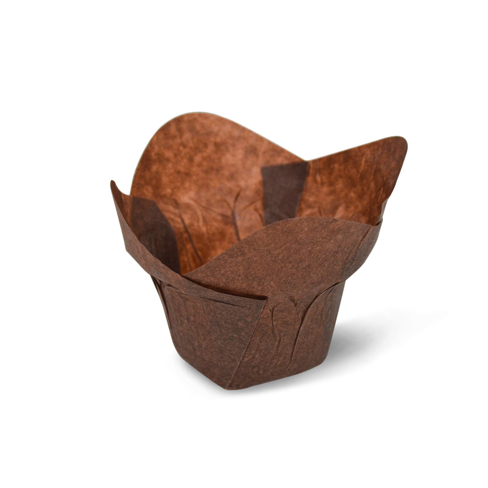 SimpleGood Brown Lotus Style Baking Cups - Medium Size Cupcake & Muffin Liners (100 Pack) - Greaseproof Paper Baking Supplies for Parties, Weddings & Home Baking