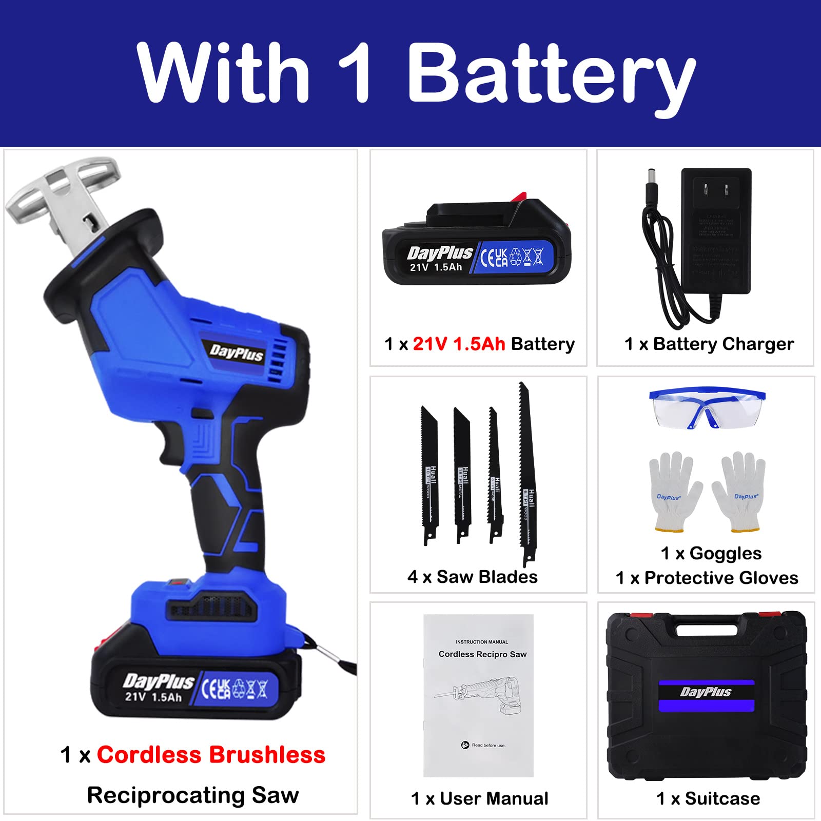 21V Cordless Brushless Reciprocating Saw - Wood & Metal Cutting for DIY & Tree Pruning