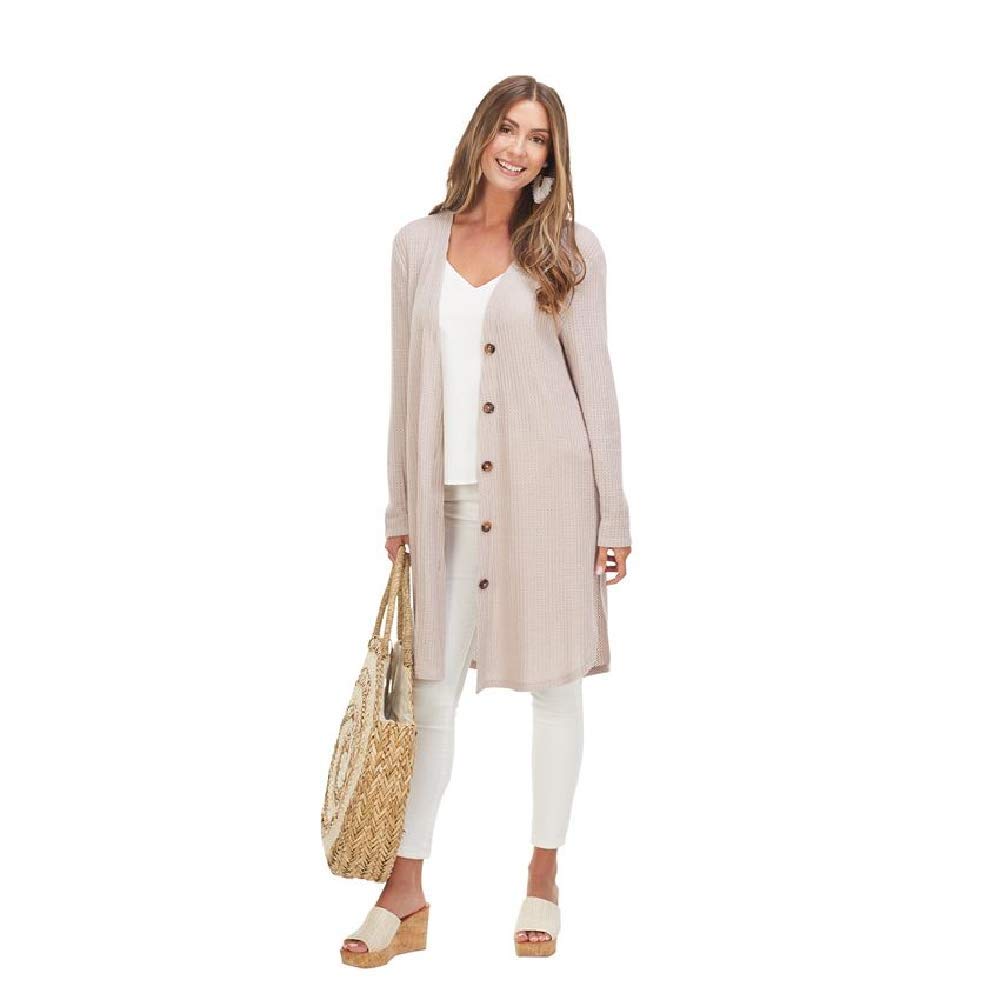 Mud Pie Women's Dusty Lilac Lewis Waffle Knit Cardigan Sweater - Cozy Fall & Winter Layering for Casual Outfits