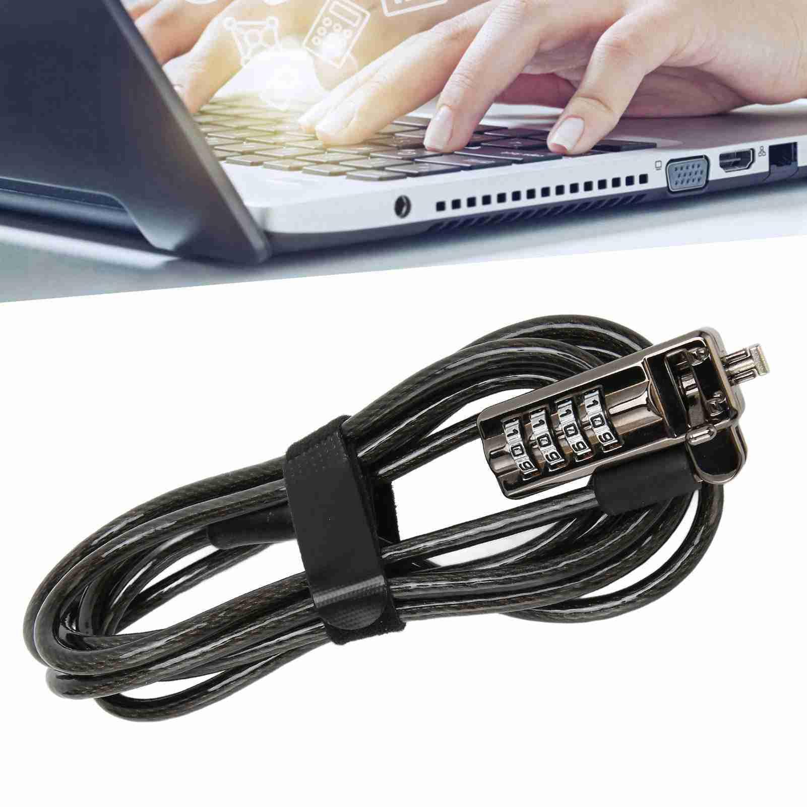 Garsent 4 Digit Combination Laptop Cable Lock - Anti Theft Security Lock with Adjustable Cable for HP Lenovo Dell NANO Hole Laptops (Black) - Perfect for Office, School, Coffee Shop & Travel Protection