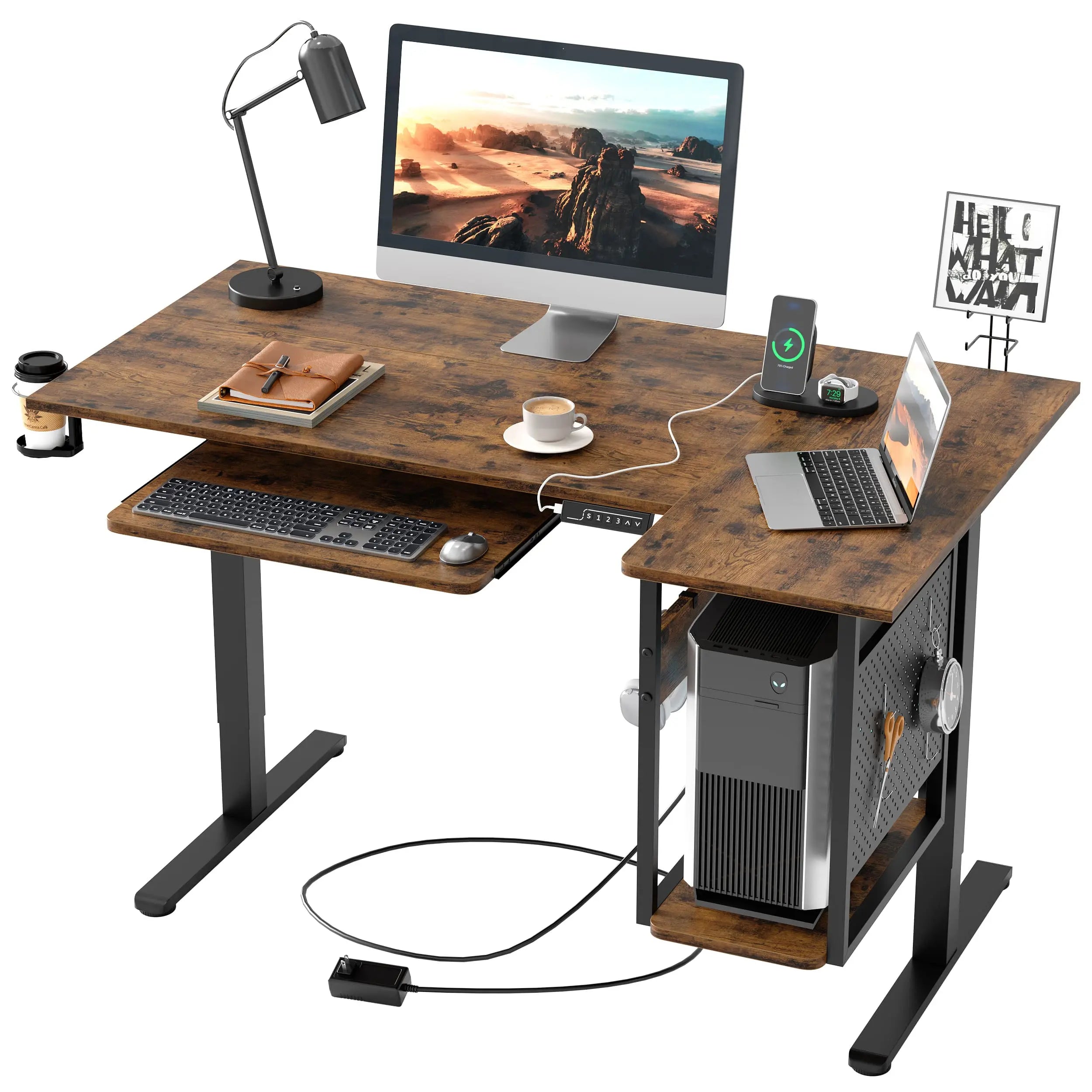 Bestier L-Shaped Standing Desk with Adjustable Keyboard Tray - Ergonomic Home Office Workstation for Computer, Gaming & Study | Space-Saving Corner Desk Design