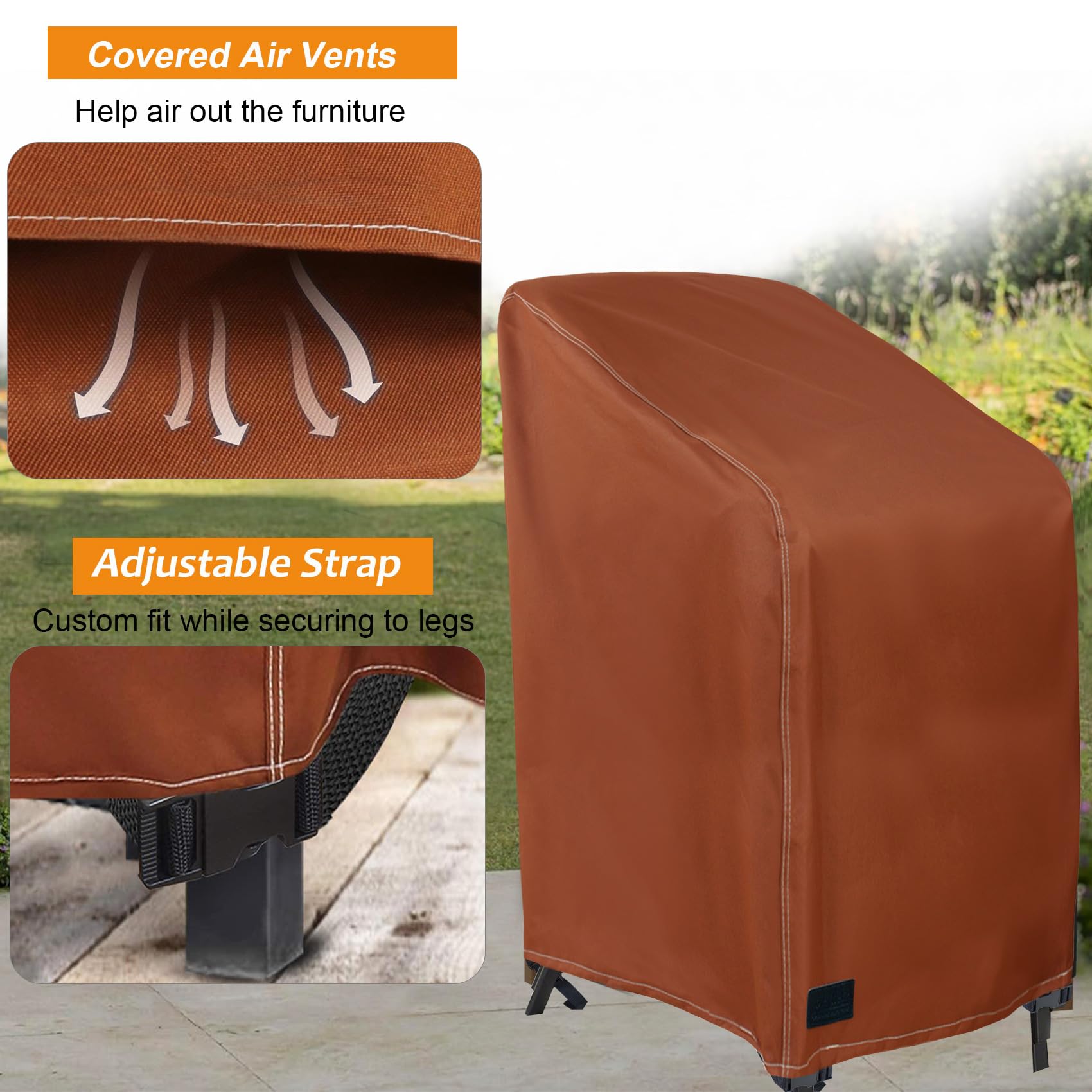 Waterproof Stackable Chair Covers 2 Pack - Fits 4-6 High Back Dining Chairs (28