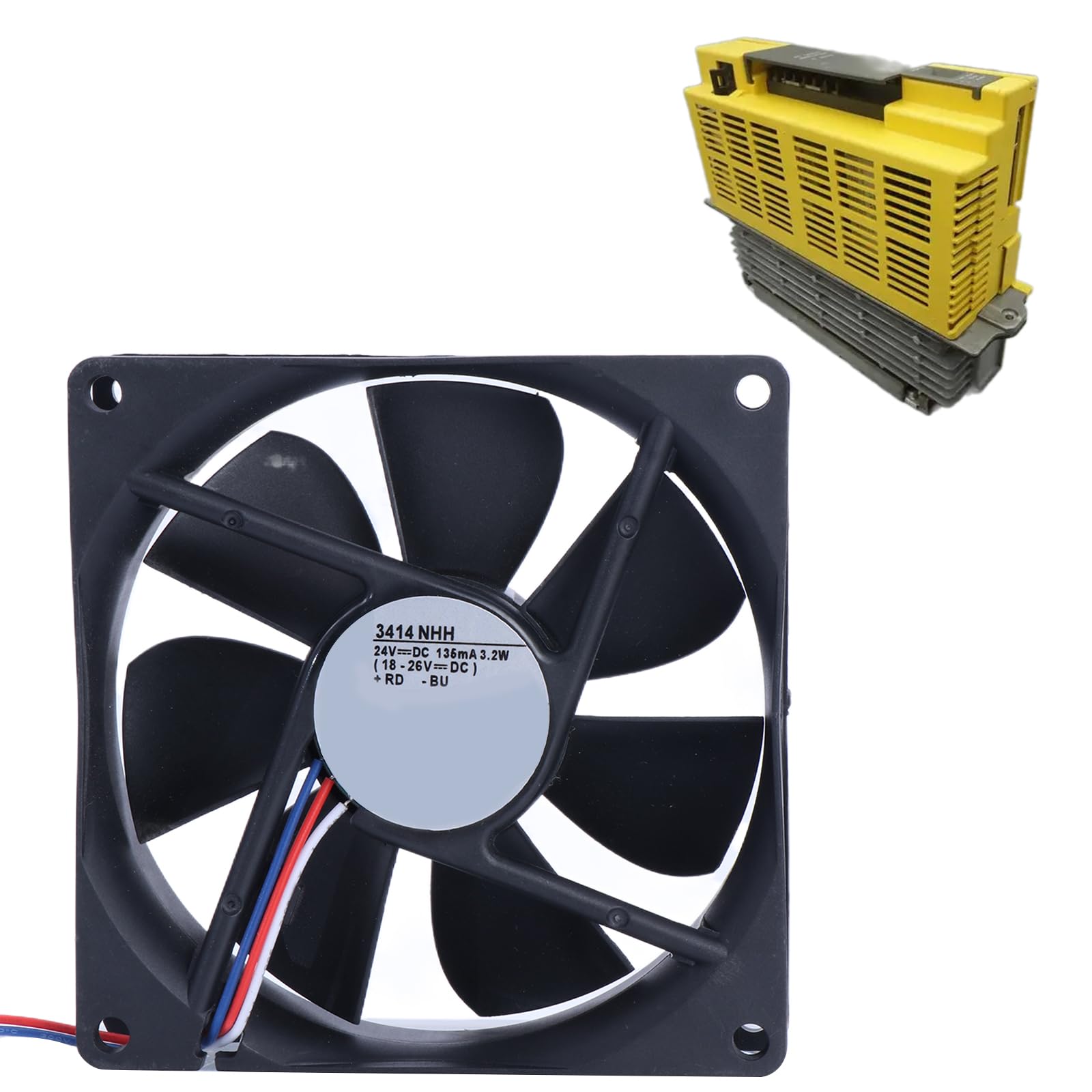JONbinbkl 24V 3.2W 3-Pin 9cm Inverter Cooling Fan - High Performance 3414NHH Model (9x9x2.5cm, 135mA) for Power Inverters - Perfect for Home, RV, and Solar Power Systems Cooling