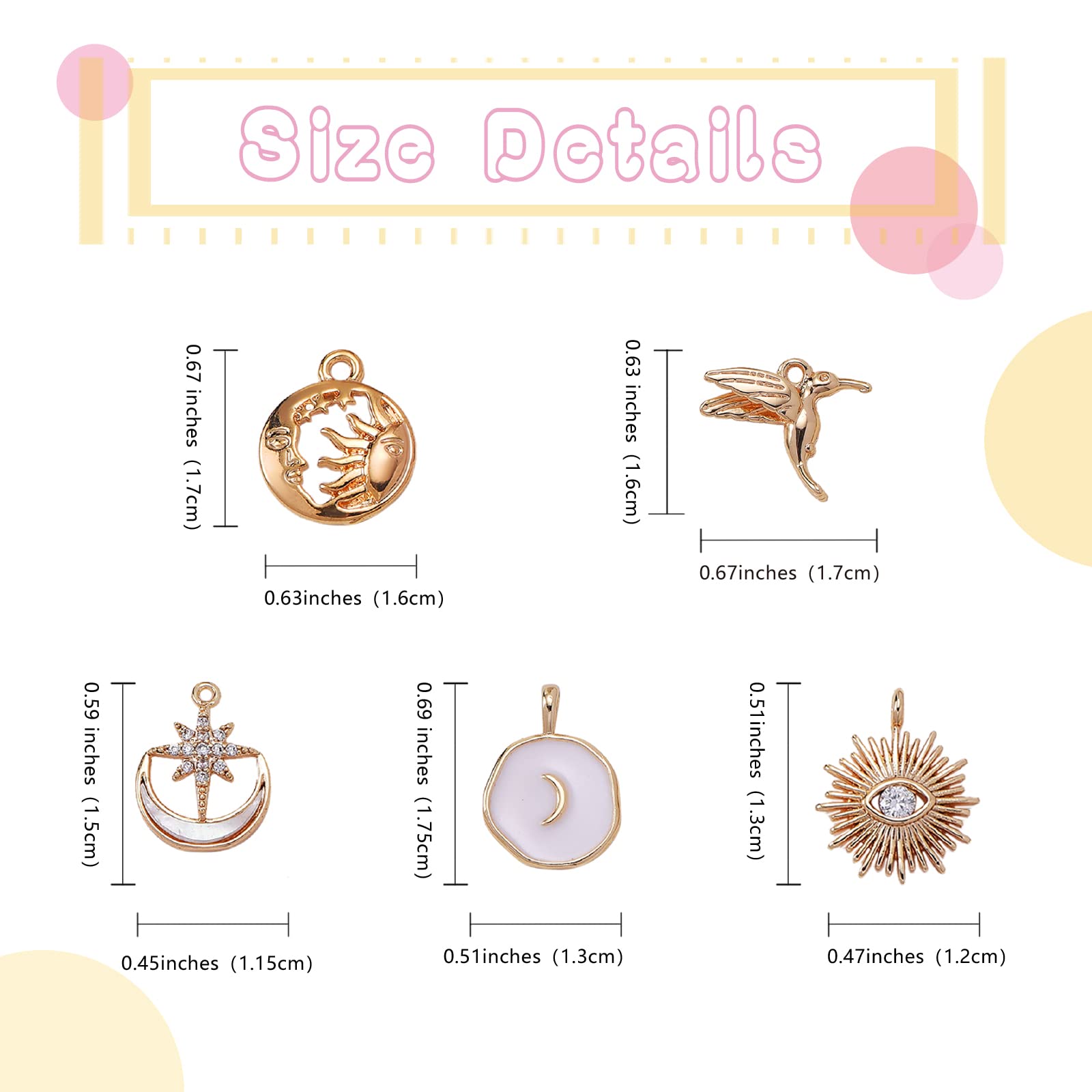 10Pcs Brass Cubic Zirconia Charms Pendants - 18K Gold Plated DIY Jewelry Making Supplies with Freshwater Shell Accents | Perfect for Necklace, Bracelet & Craft Projects