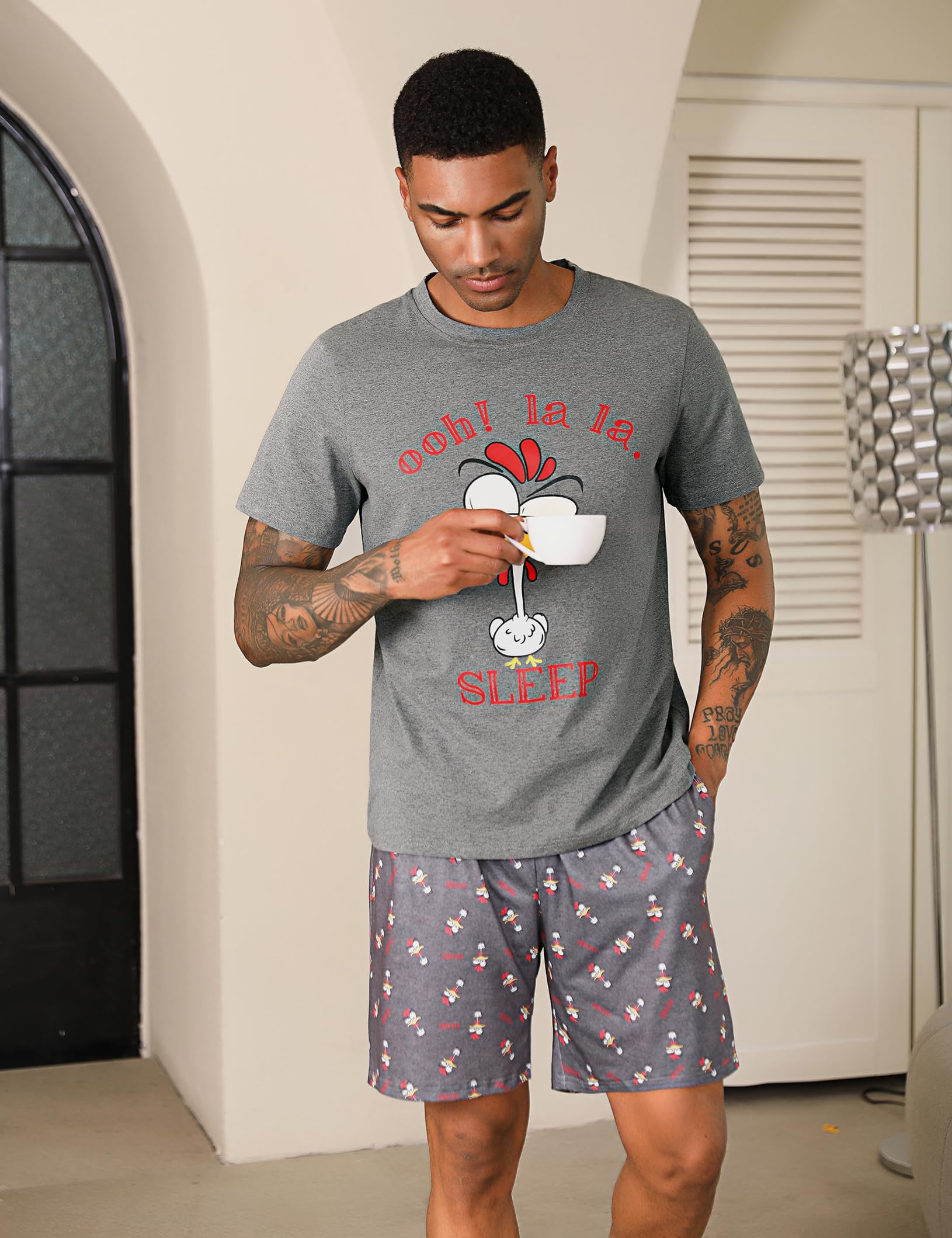 Men's Cotton Pajama Set - Soft V-Neck Sleepwear with Pockets for Lounge & Relaxation at Home