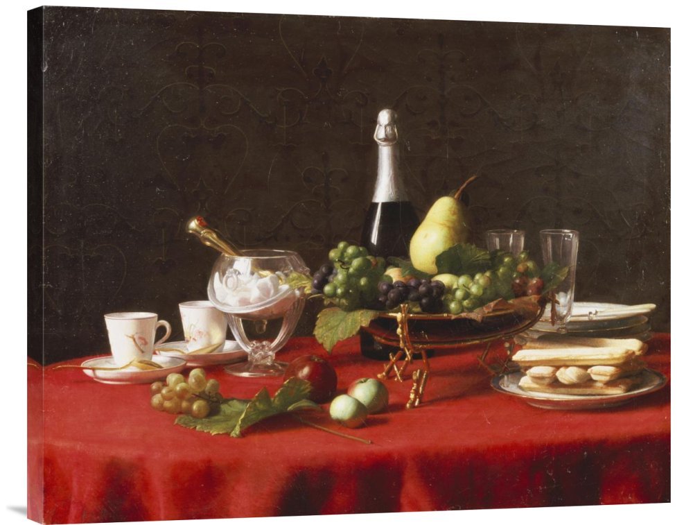 Jules Larcher Fruit Bowl & Champagne Bottle Canvas Wall Art Print - Gallery Wrapped Giclee Reproduction - Home Decor for Dining Room, Living Room & Office