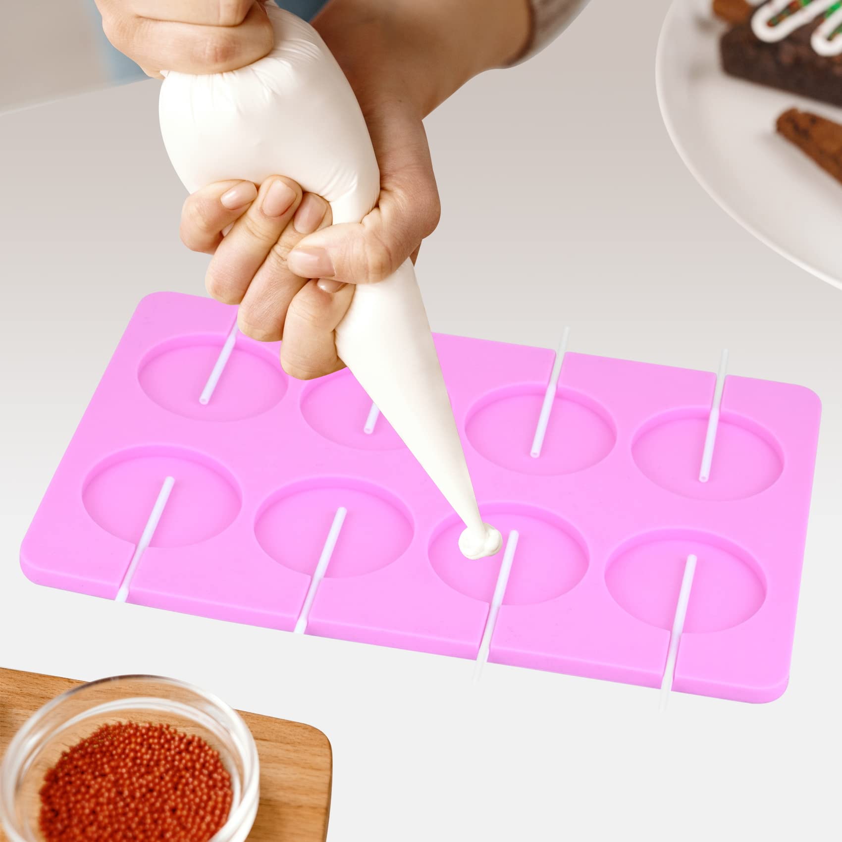 Non-Stick Silicone Lollipop Molds - 2 Round Candy Molds with 40 Lollipop Sticks for DIY Homemade Candies, Party Favors & Baking Decorations