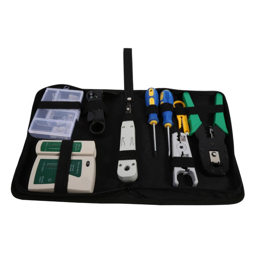 9-in-1 Network Tool Kit with Cable Tester, Crimping Pliers, Punch Down Tool, Cable Strippers & RJ45/RJ11 Connectors - Professional Ethernet Cable Installation Kit for Home & Office Networking