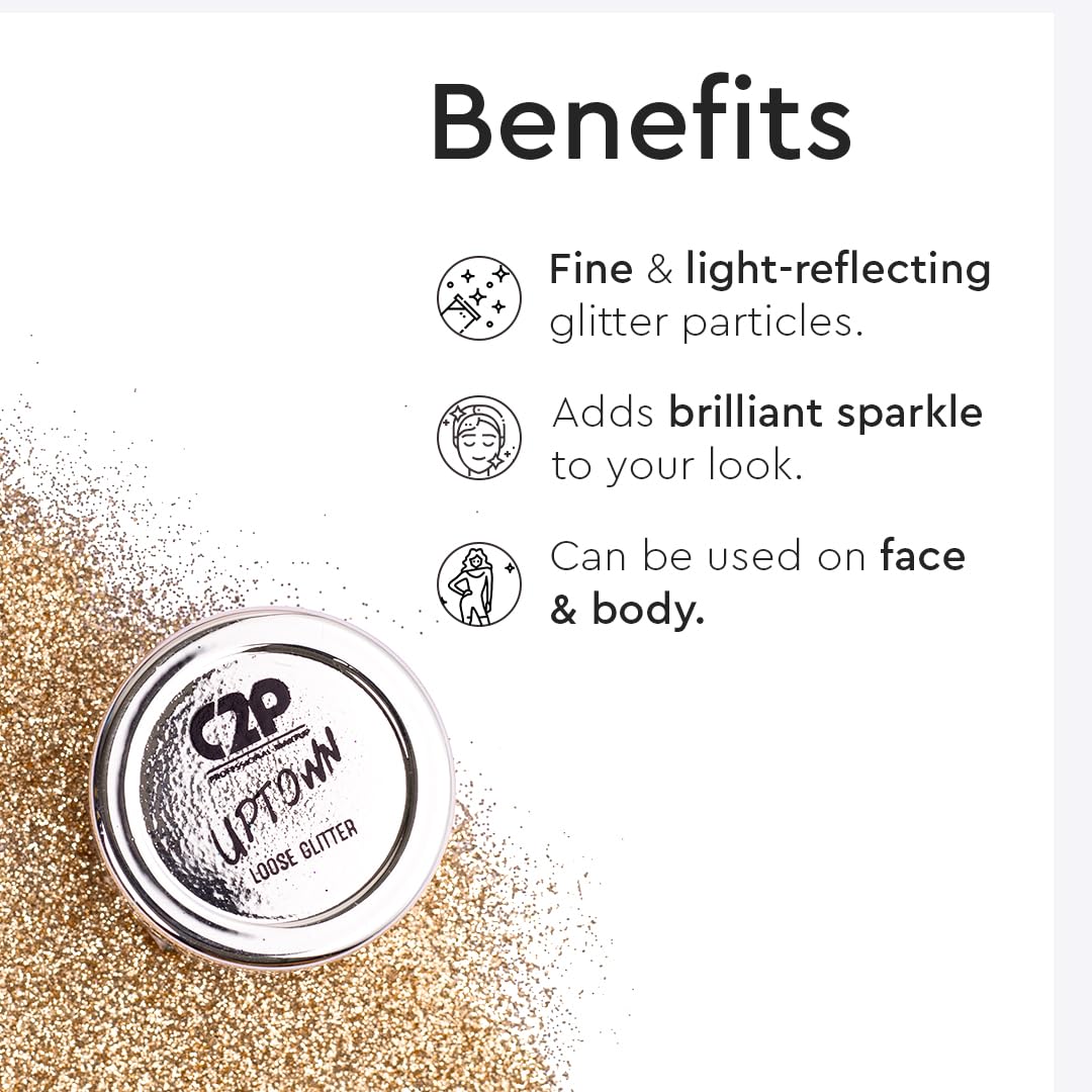 C2P Pro Uptown Glitter Eyeshadow for Face and Body | Loose Cosmetic Glitter for Eye Makeup, Face Art & Body Shimmer - Vegan, Cruelty-Free, 3g - Perfect for Festival, Party & Special Occasion Makeup Looks
