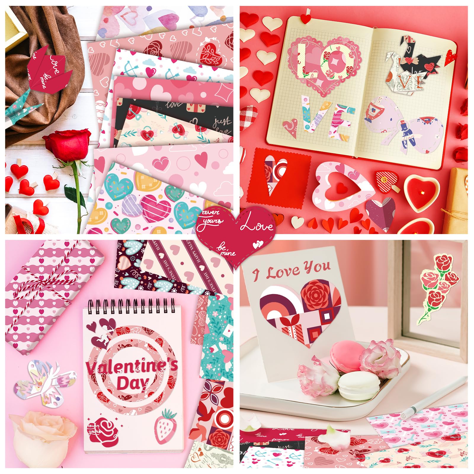 24 Sheets Valentine Scrapbook Paper Set - Funny Origami Pattern Craft Paper for Adults & Teens - Dazzling Aesthetic DIY Scrapbooking, Card Making, Journaling - Perfect for Valentine's Day Gifts, Party Decorations & Memory Keeping