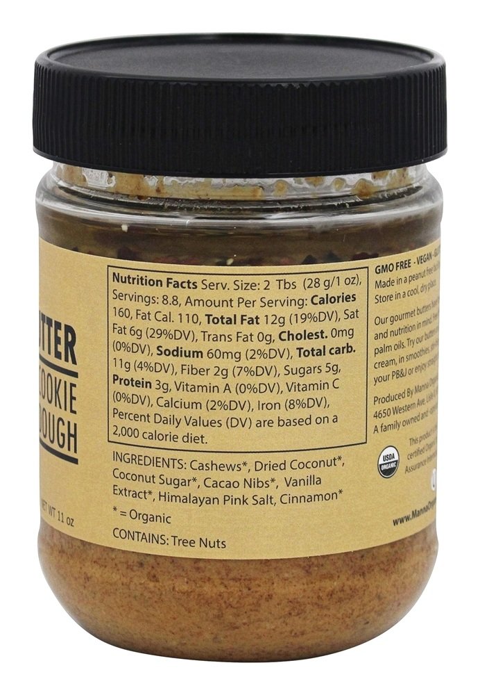Organic Cacao Cookie Dough Cashew Butter by Manna Organics - 11 oz | Vegan, Gluten-Free Nut Butter for Baking, Snacking & Healthy Desserts