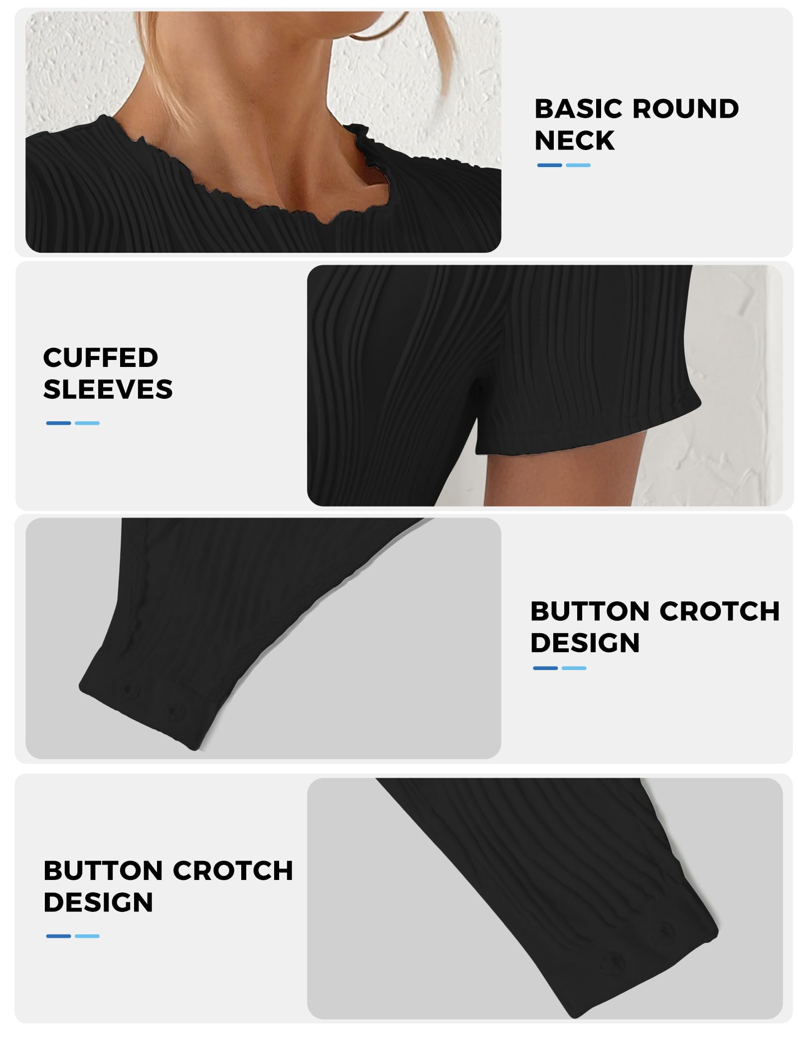 Women's Textured Fitted Bodysuit - Crewneck Short Sleeve Blouse | Sexy Summer Basic Tee for Work & Casual Outfits | Perfect for Office Wear, Date Nights & Summer Fashion 2024