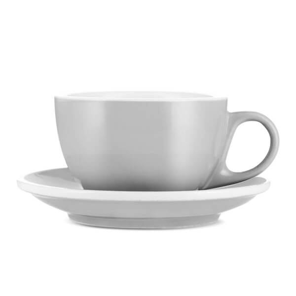 Premium Gray Porcelain Latte Cup & Saucer Set (8oz/252ml) - Durable Espresso Coffee Cups for Home, Café & Gifts - Perfect for Cappuccino, Latte & Hot Beverages